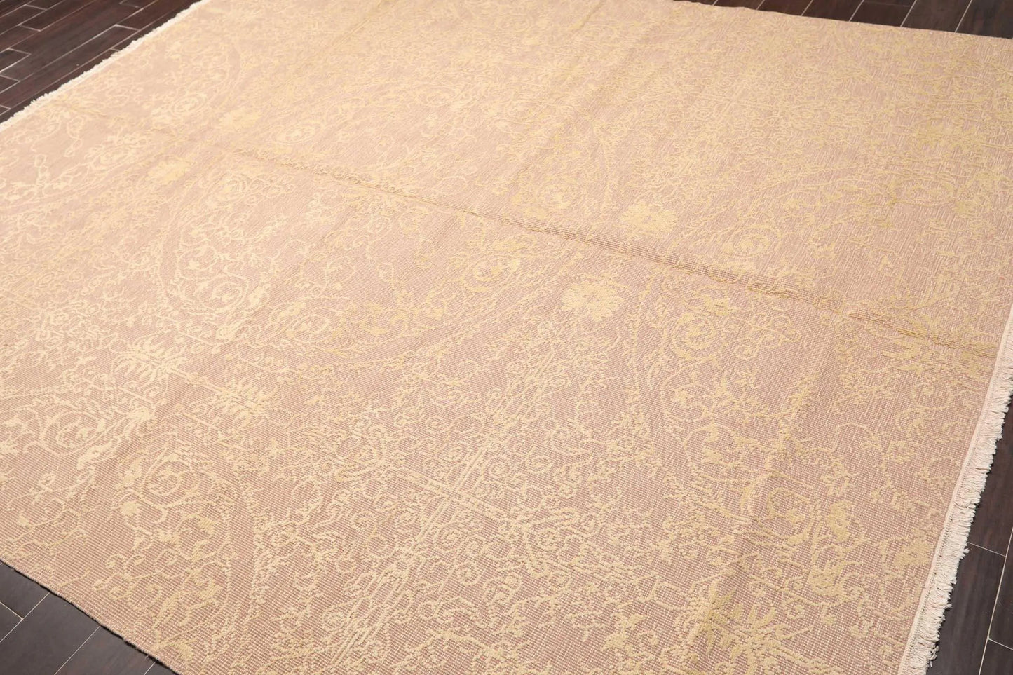 8' x 10' Hand Knotted Designer Flat & Cut Pile Tibetan Oriental Area Rug Light Brown, Light Gold-2