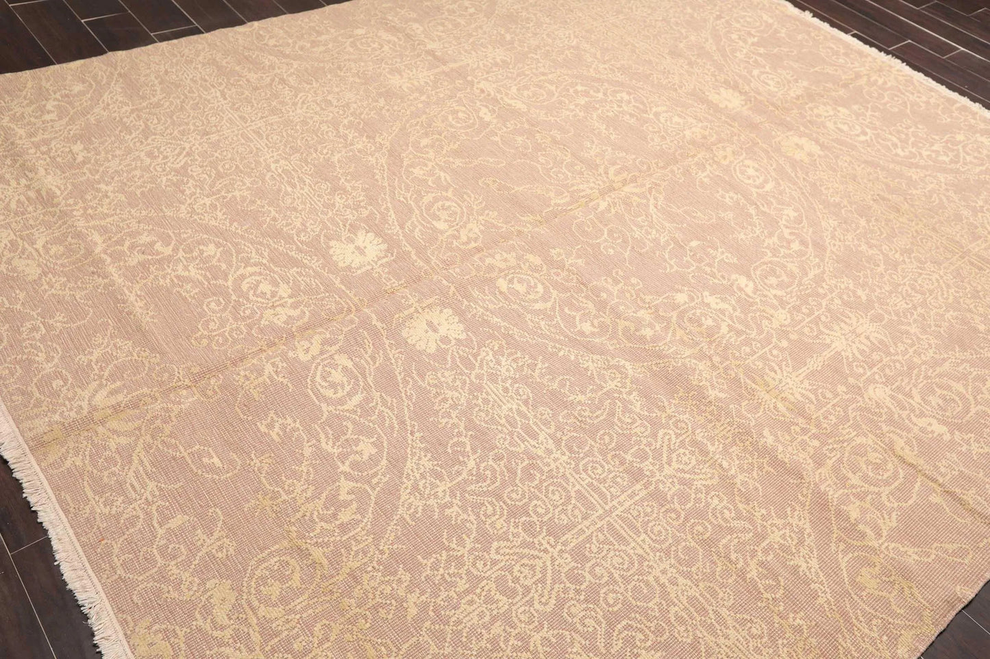 8' x 10' Hand Knotted Designer Flat & Cut Pile Tibetan Oriental Area Rug Light Brown, Light Gold-3
