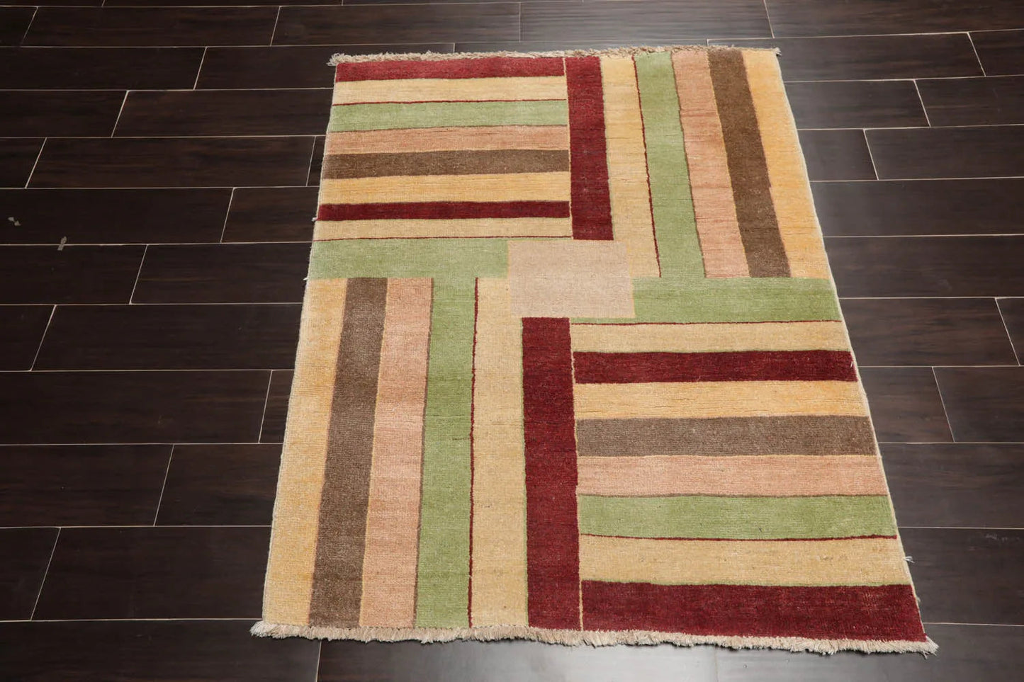 3'4''x4'4'' Beige, Rust Hand Knotted 100% Wool Peshawar Modern & Contemporary Oriental Area Rug-1