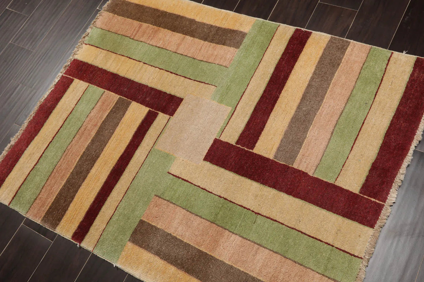 3'4''x4'4'' Beige, Rust Hand Knotted 100% Wool Peshawar Modern & Contemporary Oriental Area Rug-2
