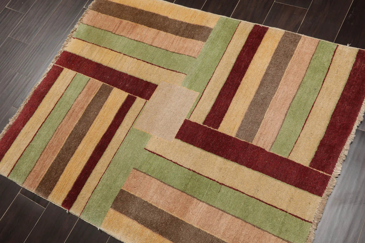 3'4''x4'4'' Beige, Rust Hand Knotted 100% Wool Peshawar Modern & Contemporary Oriental Area Rug-2