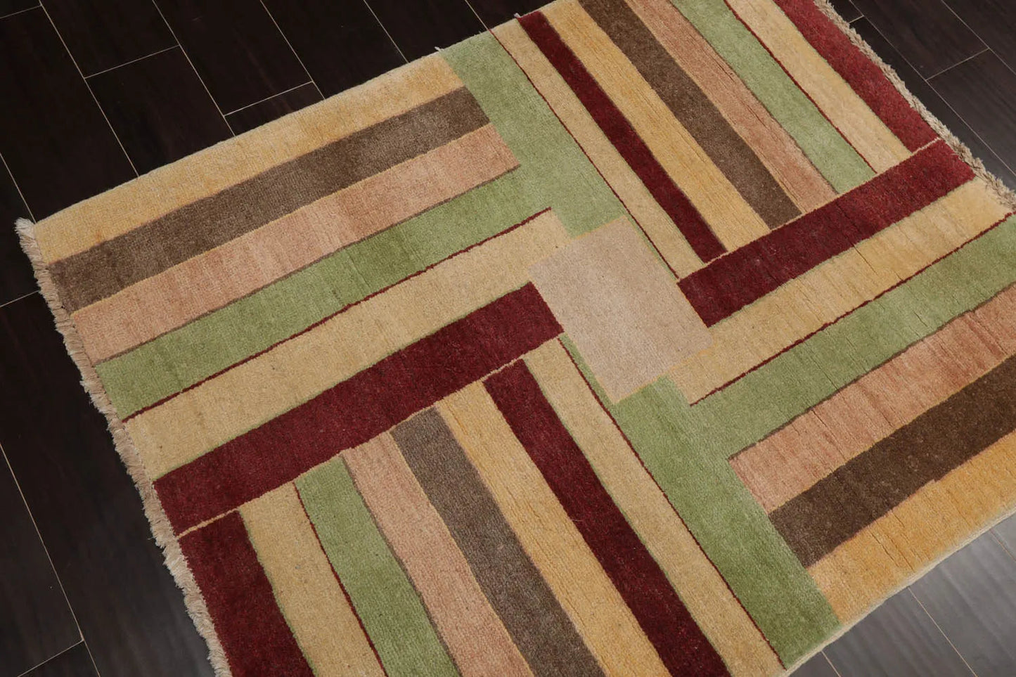 3'4''x4'4'' Beige, Rust Hand Knotted 100% Wool Peshawar Modern & Contemporary Oriental Area Rug-3