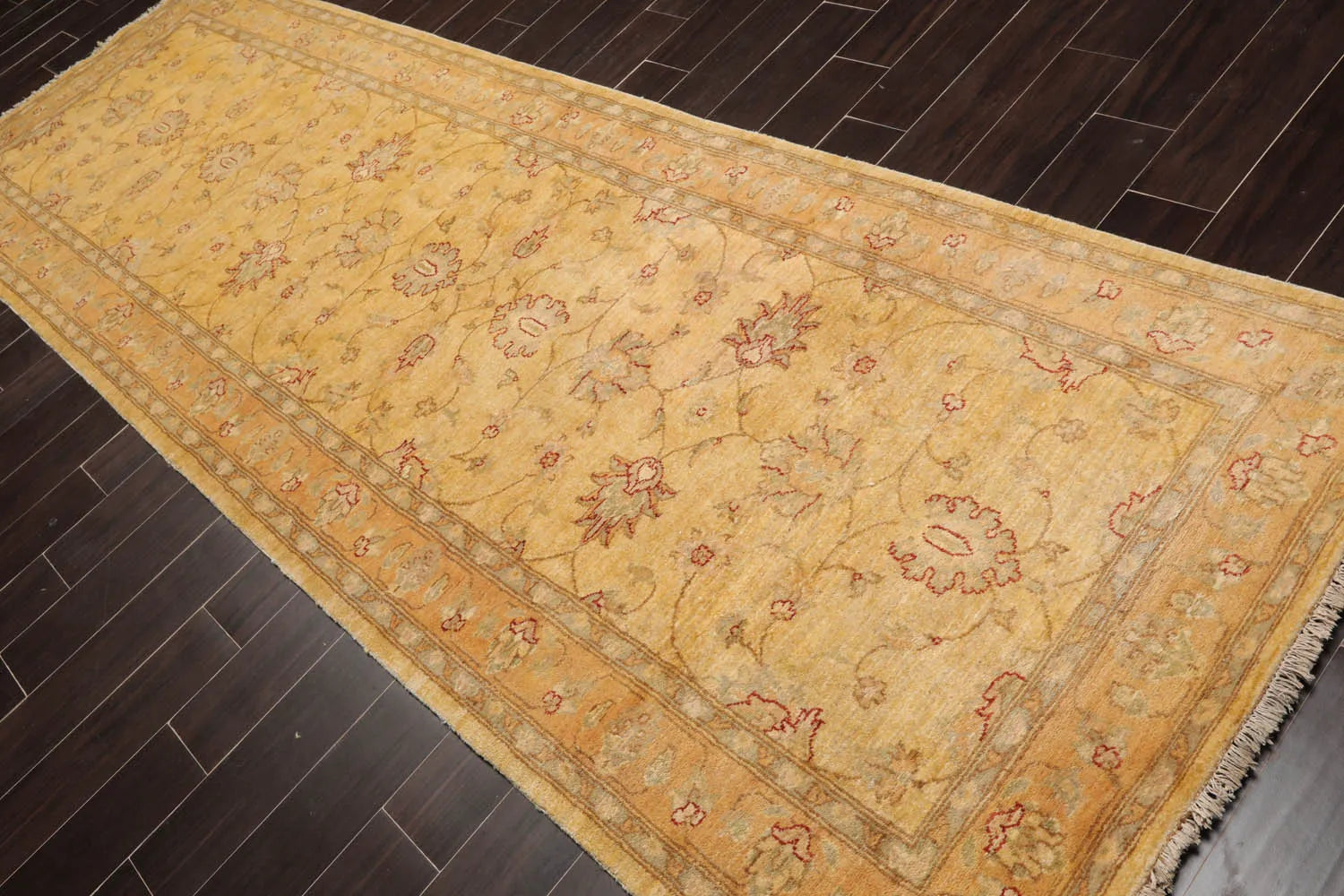 4'7''x12'5'' Runner Beige, Gold Hand Knotted Persian 100% Wool Chobi Peshawar Traditional  Oriental Area Rug-3