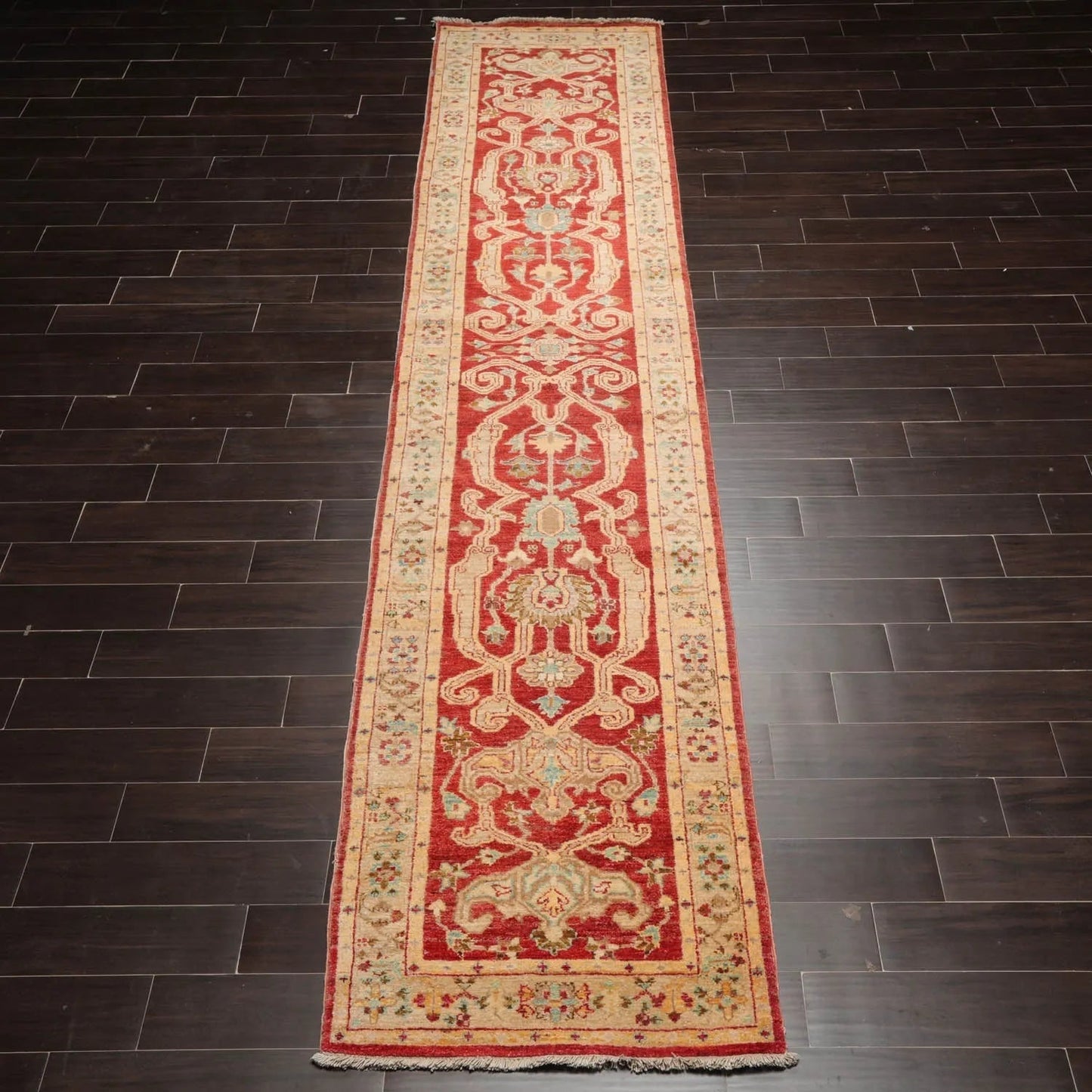 2'9''x13'11'' Runner Rust,Beige Hand Knotted Persian 100% Wool Chobi Peshawar Traditional  Oriental Area Rug-2