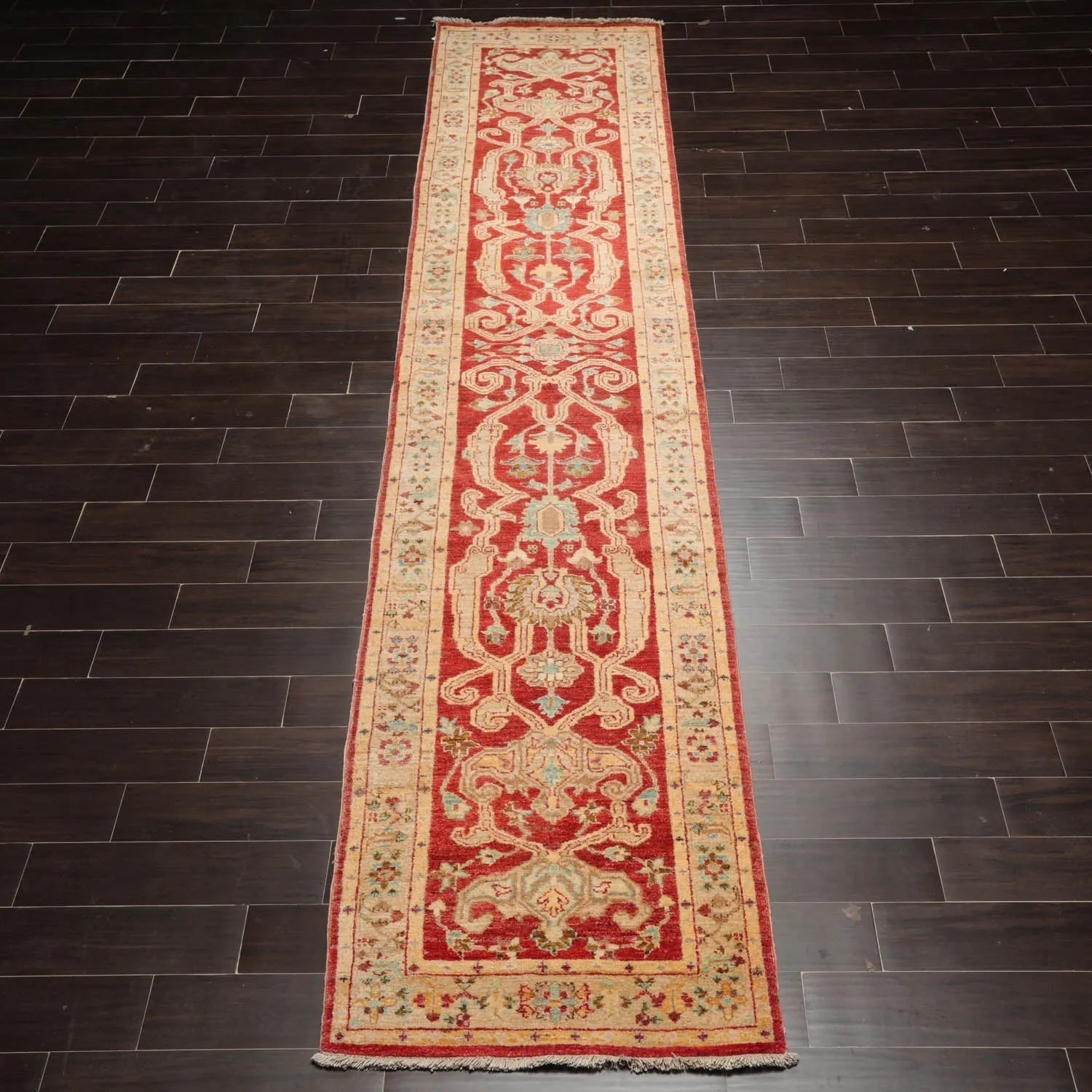 2'9''x13'11'' Runner Rust,Beige Hand Knotted Persian 100% Wool Chobi Peshawar Traditional  Oriental Area Rug-2