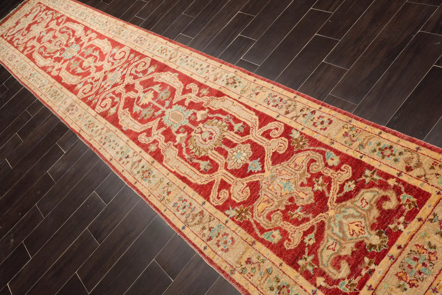2'9''x13'11'' Runner Rust,Beige Hand Knotted Persian 100% Wool Chobi Peshawar Traditional  Oriental Area Rug-3