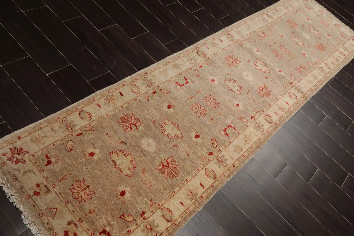 2'8''x9'9'' Runner Taupe, Beige Hand Knotted 100% Wool Chobi Peshawar Traditional Oriental Area Rug-4