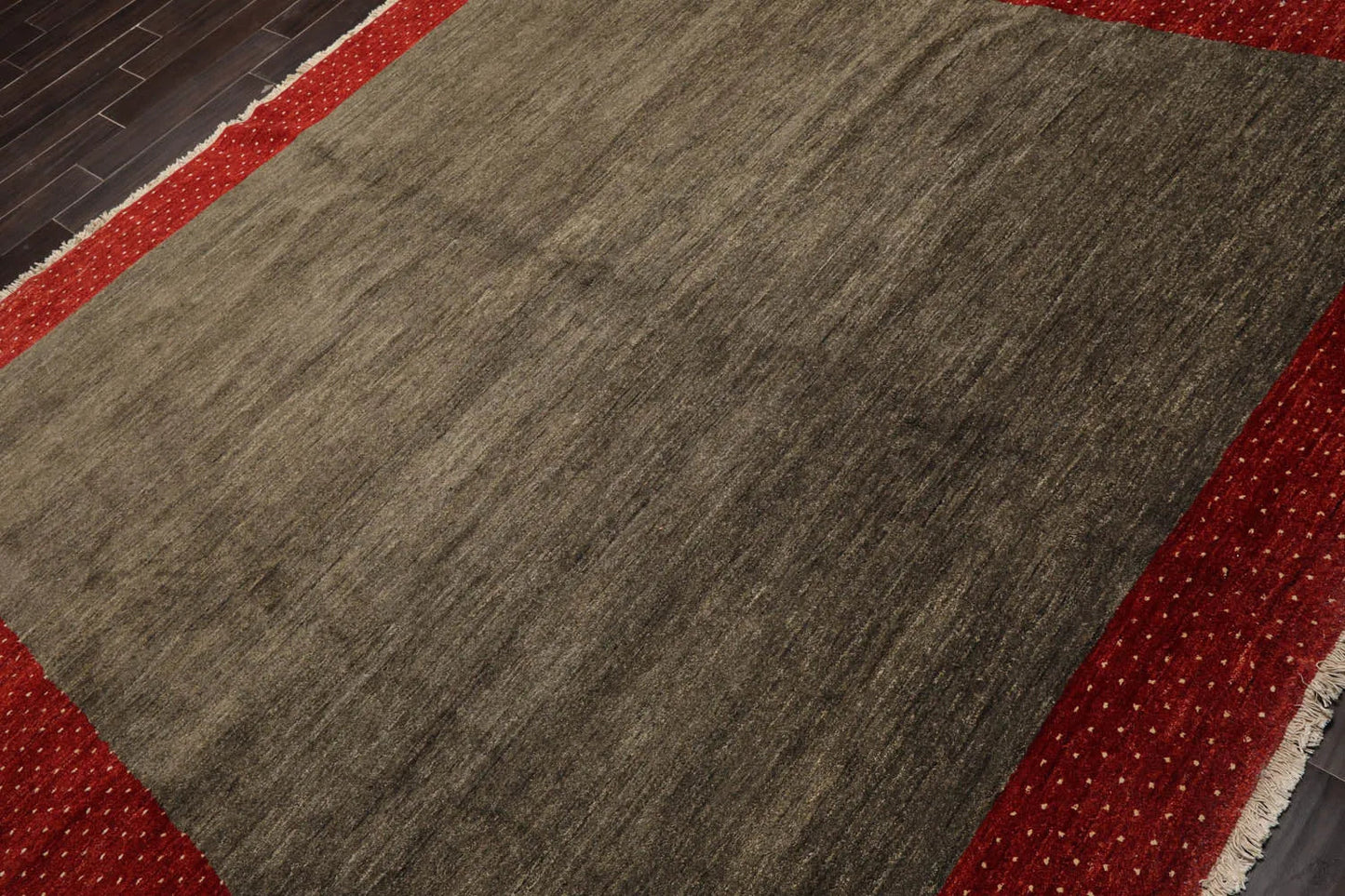 Square Mossy Gray,Rusty Red Hand Knotted Gabbeh 100% Wool Gabbeh Traditional  Oriental Area Rug-3