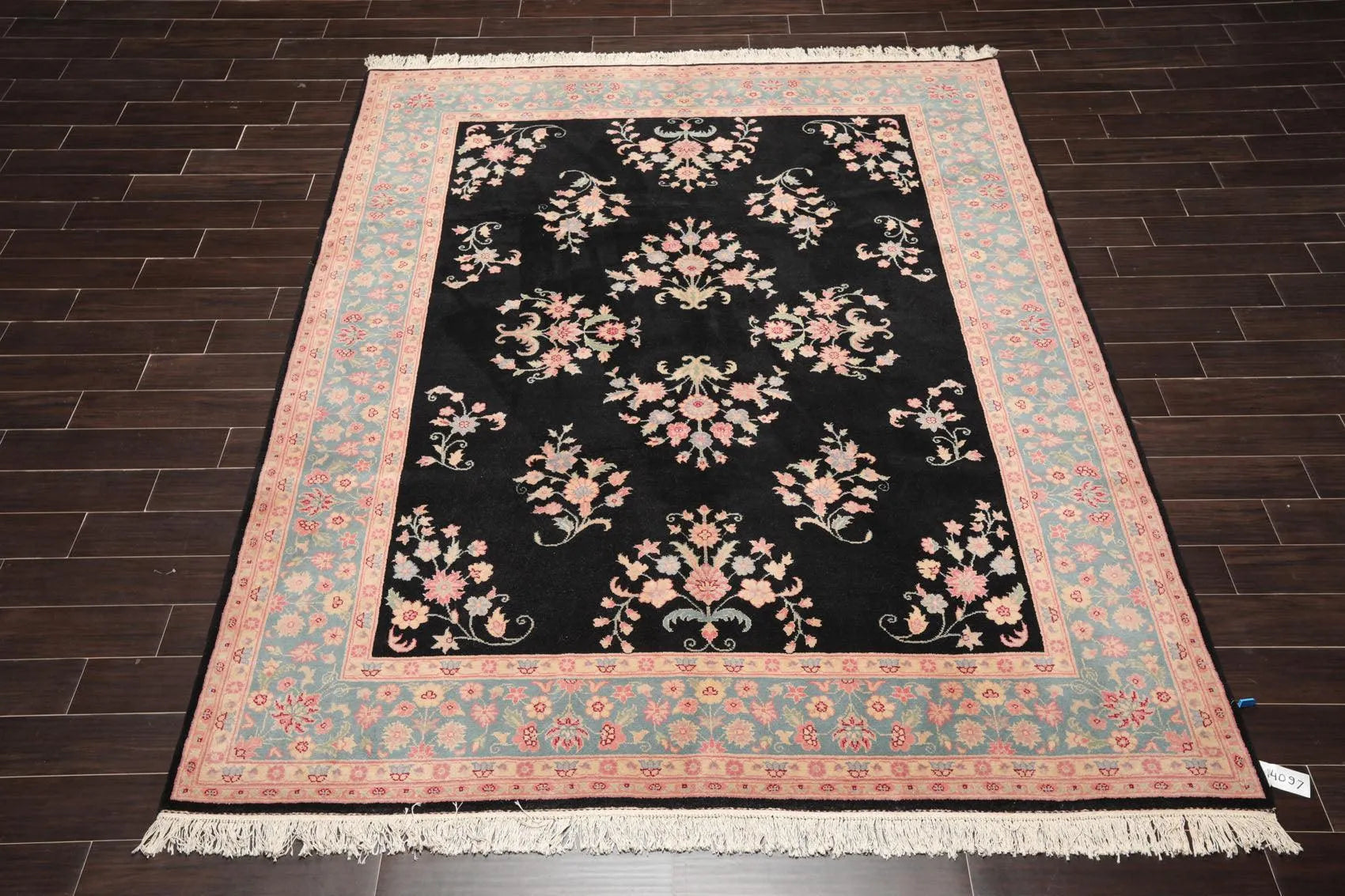 7'8'' x 9'8'' Hand Knotted Wool Rare Romanian Saroukk Traditional Area Rug Black-1