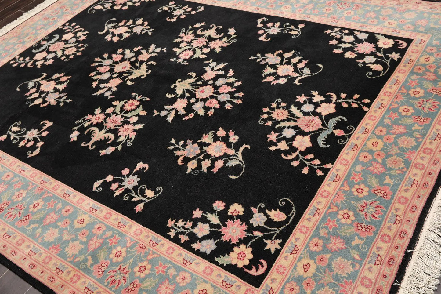 7'8'' x 9'8'' Hand Knotted Wool Rare Romanian Saroukk Traditional Area Rug Black-2