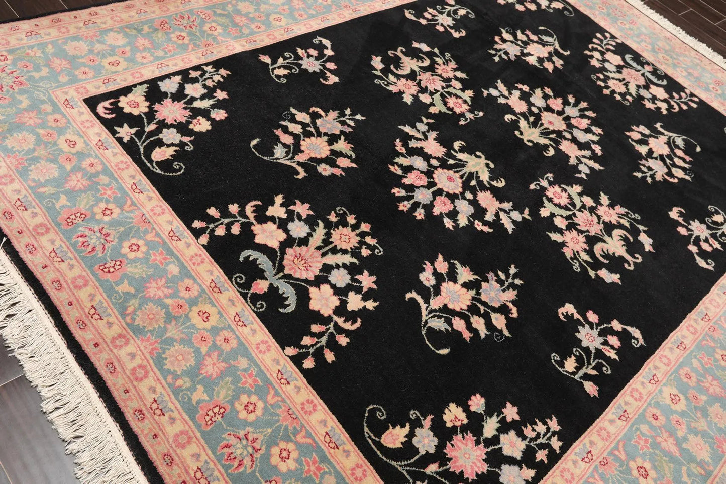 7'8'' x 9'8'' Hand Knotted Wool Rare Romanian Saroukk Traditional Area Rug Black-3