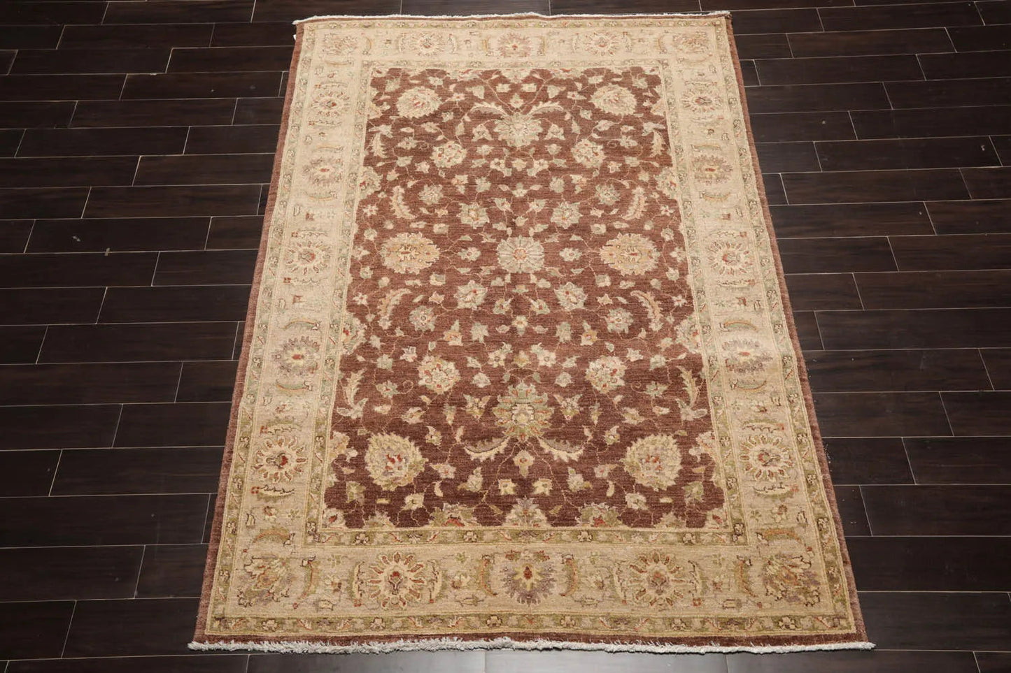 5x7 Brown, Beige Hand Knotted Persian 100% Wool Chobi Peshawar Traditional Oriental Area Rug-2