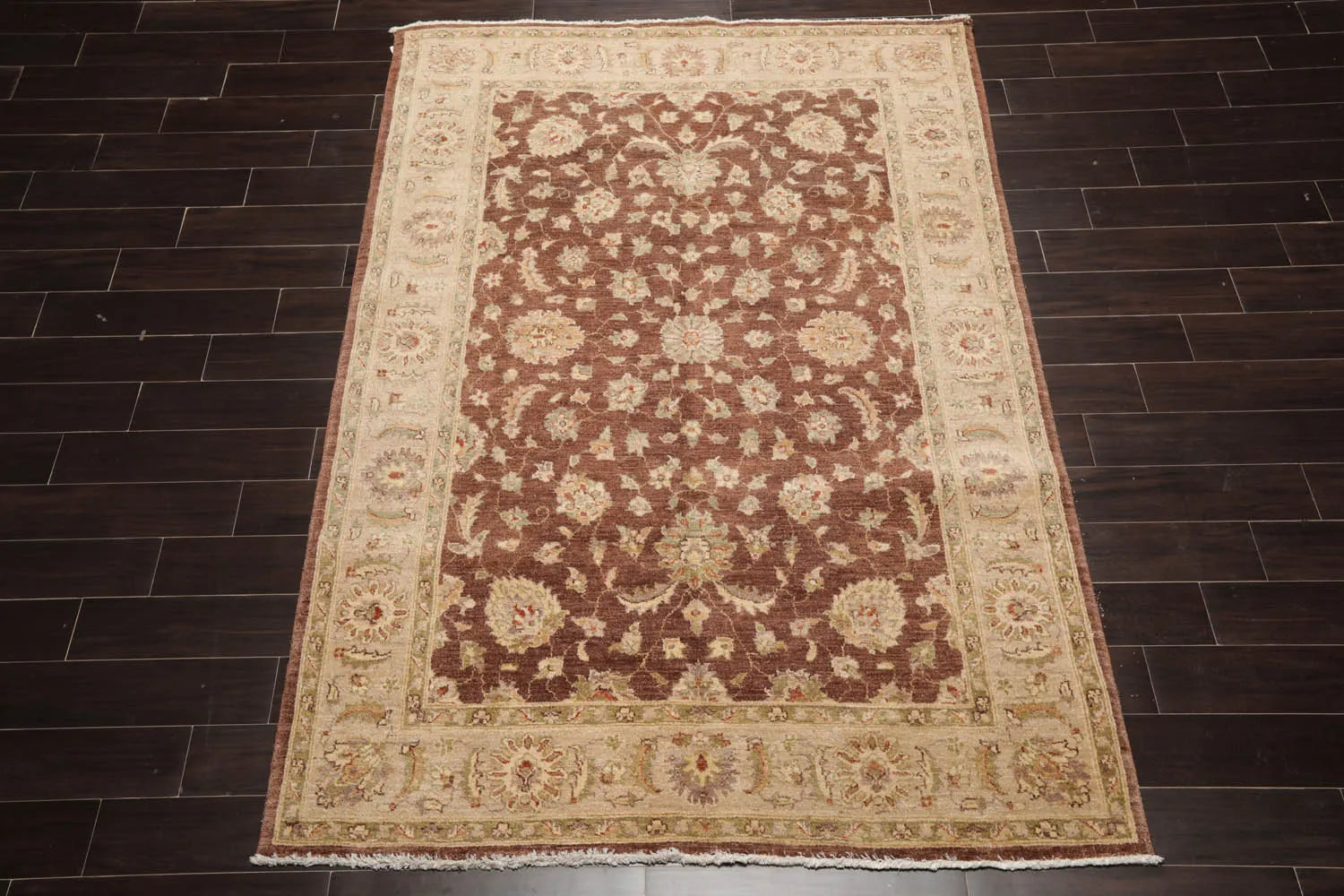 5x7 Brown, Beige Hand Knotted Persian 100% Wool Chobi Peshawar Traditional Oriental Area Rug-2