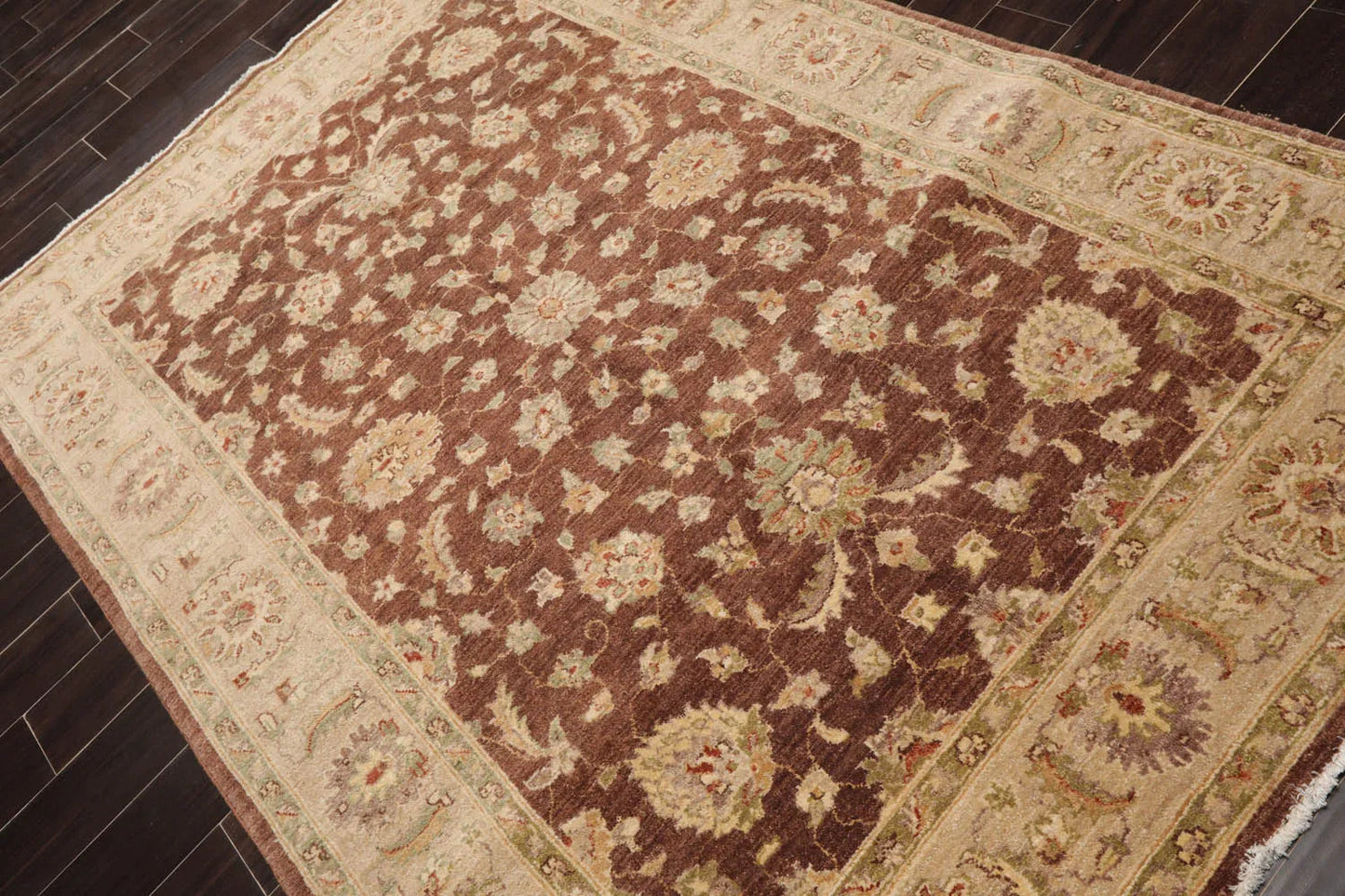 5x7 Brown, Beige Hand Knotted Persian 100% Wool Chobi Peshawar Traditional Oriental Area Rug-3