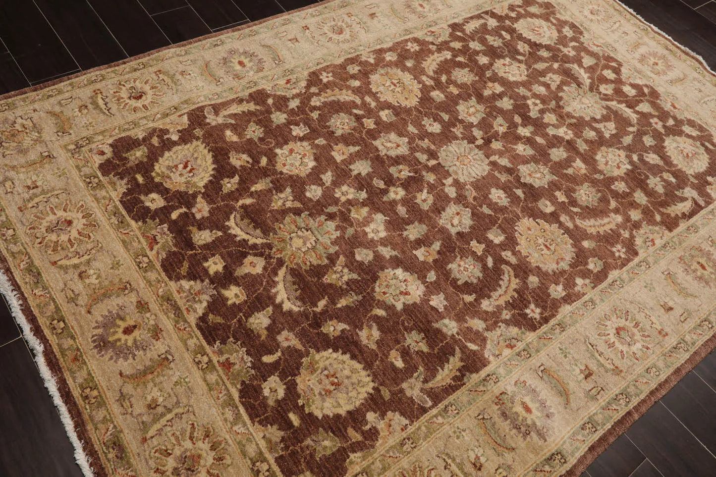 5x7 Brown, Beige Hand Knotted Persian 100% Wool Chobi Peshawar Traditional Oriental Area Rug-4