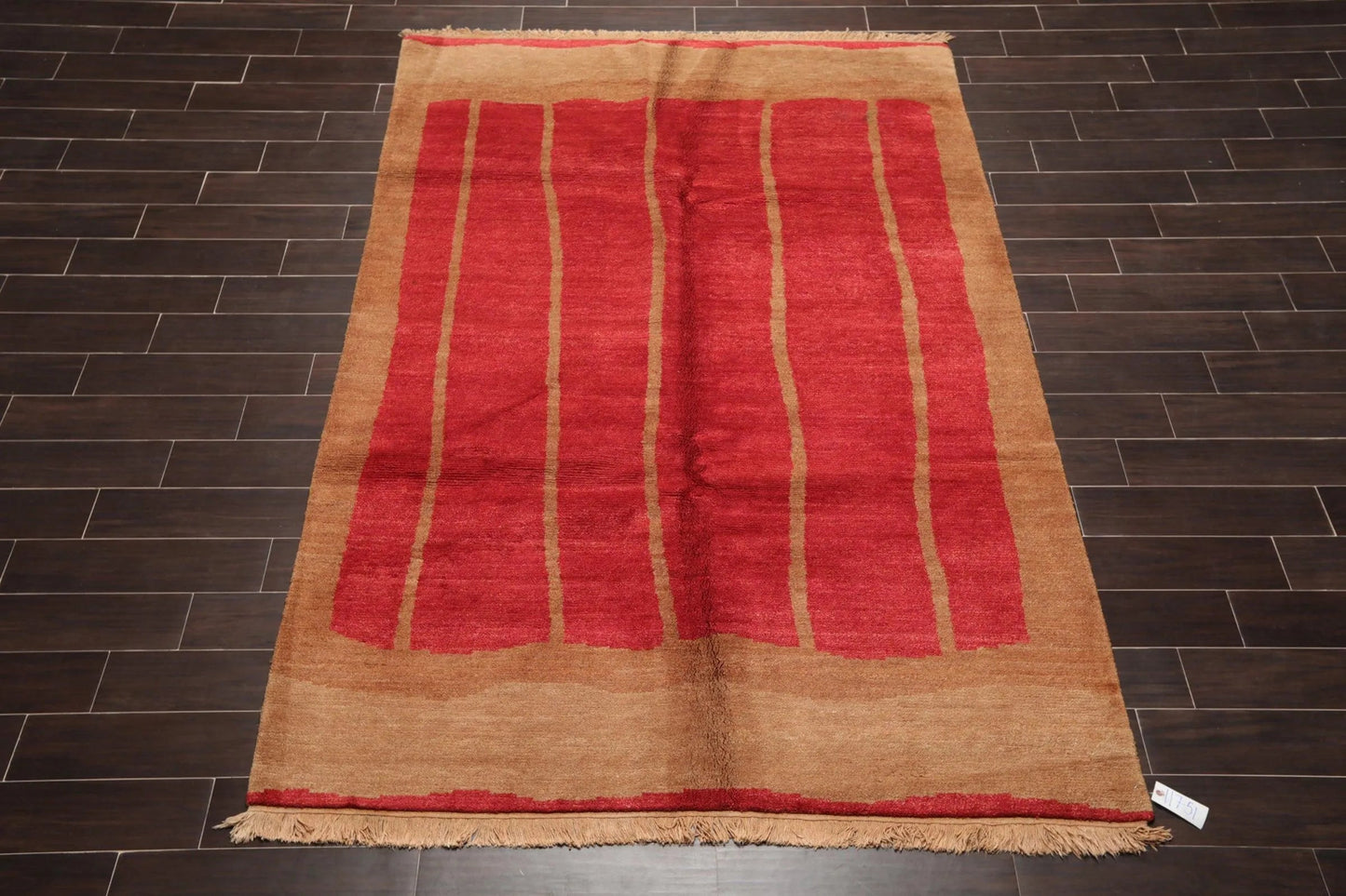 6' x 9' Hand Knotted Tea Wash Hand Carded Wool Tibetan Oriental Area Rug Red-1