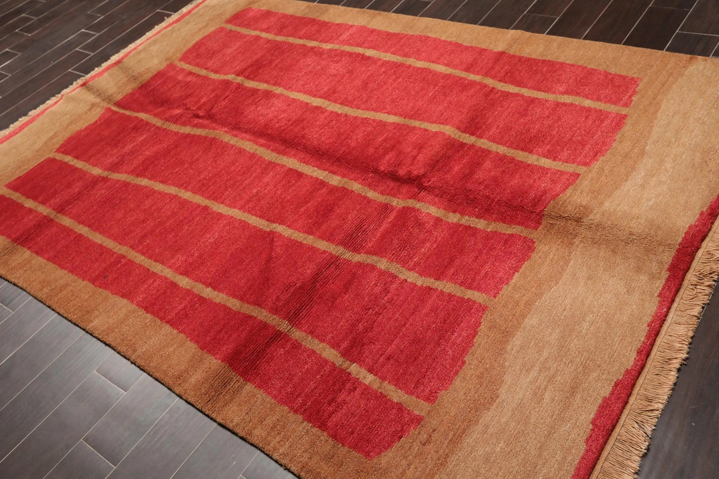 6' x 9' Hand Knotted Tea Wash Hand Carded Wool Tibetan Oriental Area Rug Red-2