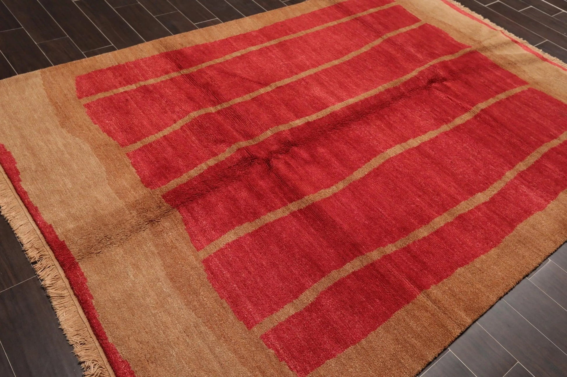 6' x 9' Hand Knotted Tea Wash Hand Carded Wool Tibetan Oriental Area Rug Red-3