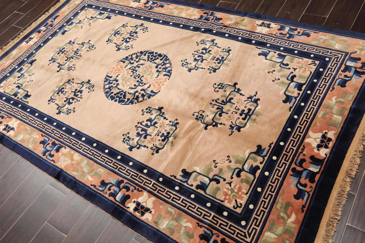 5' x 8'1'' Vintage Hand Knotted Oriental Wool Chinese Art Deco Area Rug Beige-2