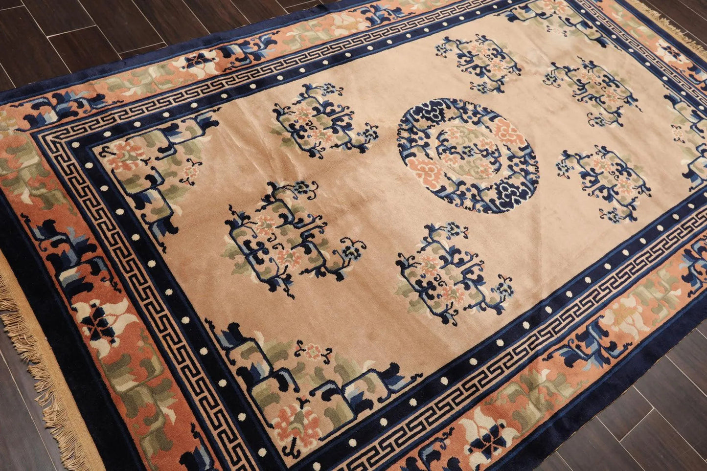 5' x 8'1'' Vintage Hand Knotted Oriental Wool Chinese Art Deco Area Rug Beige-3