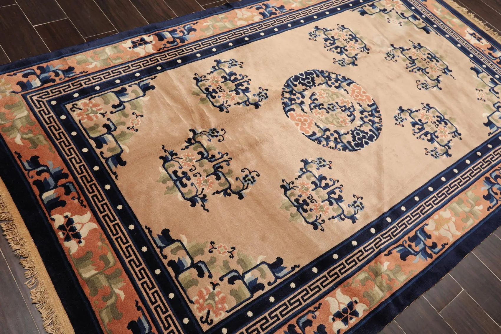 5' x 8'1'' Vintage Hand Knotted Oriental Wool Chinese Art Deco Area Rug Beige-3