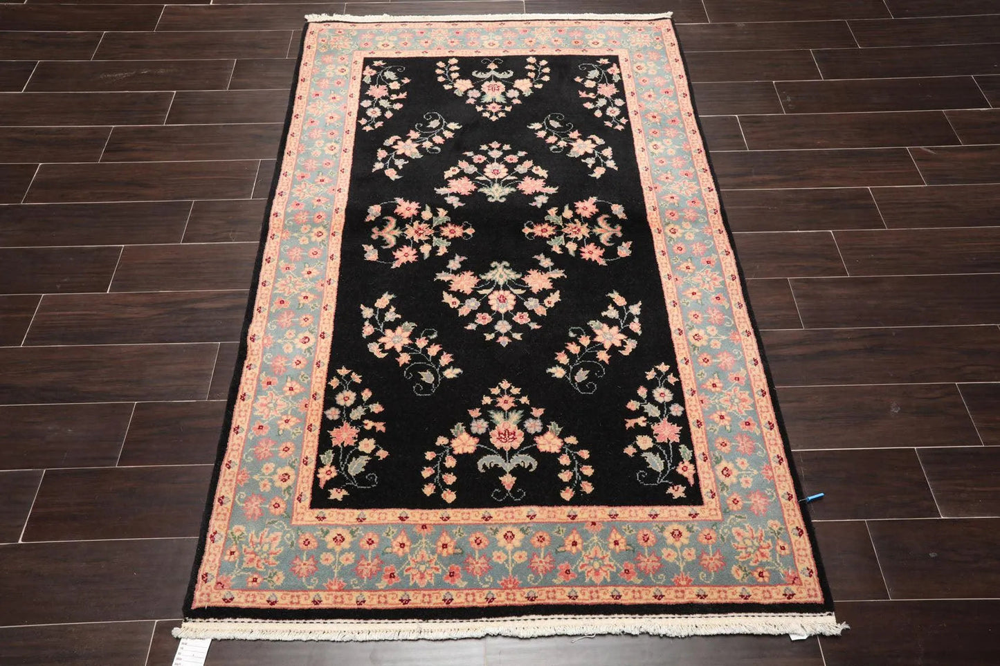 4' x 6' Hand Knotted 100% Wool Rare Romanian Saroukk Area Rug Black-1