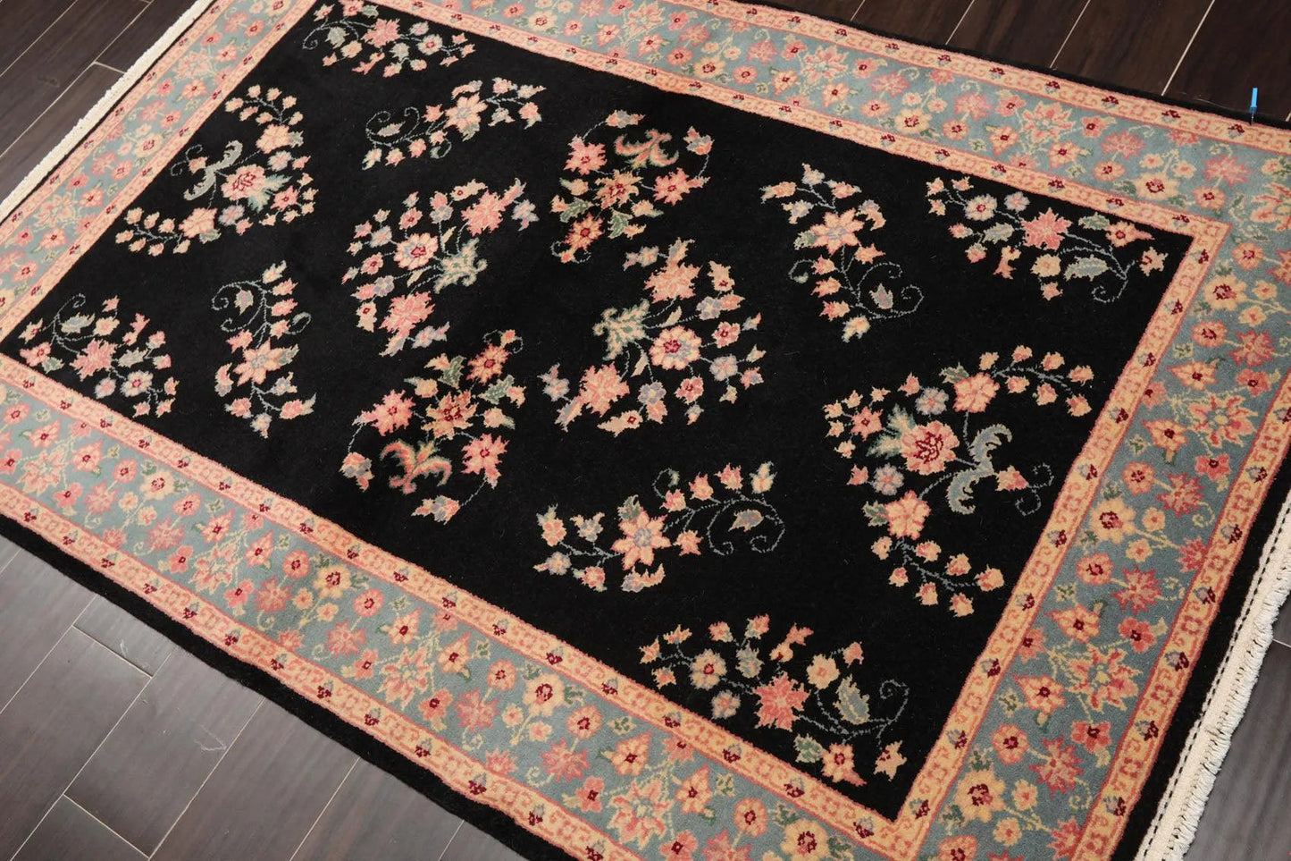 4' x 6' Hand Knotted 100% Wool Rare Romanian Saroukk Area Rug Black-2