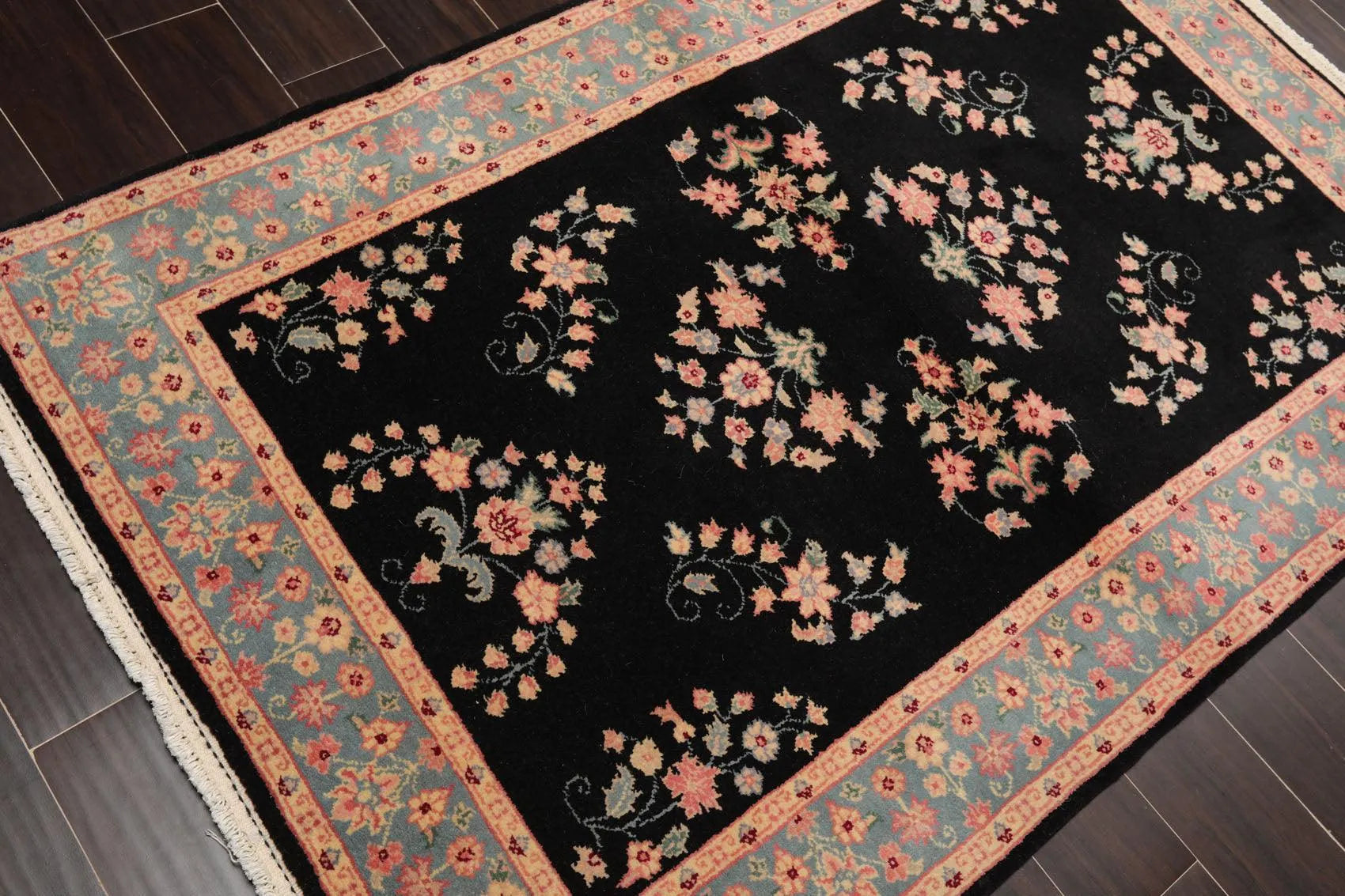 4' x 6' Hand Knotted 100% Wool Rare Romanian Saroukk Area Rug Black-3