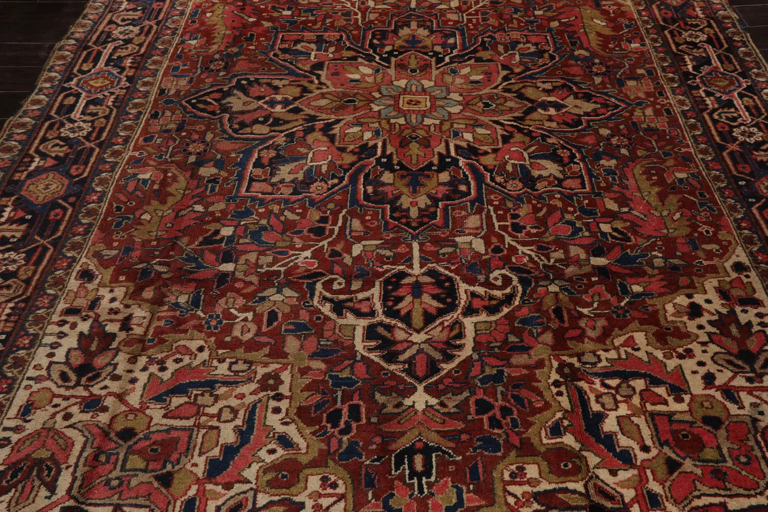 8x10 Rust, Midnight Blue Hand Knotted 100% Wool Heriz Traditional Oriental Area Rug-4