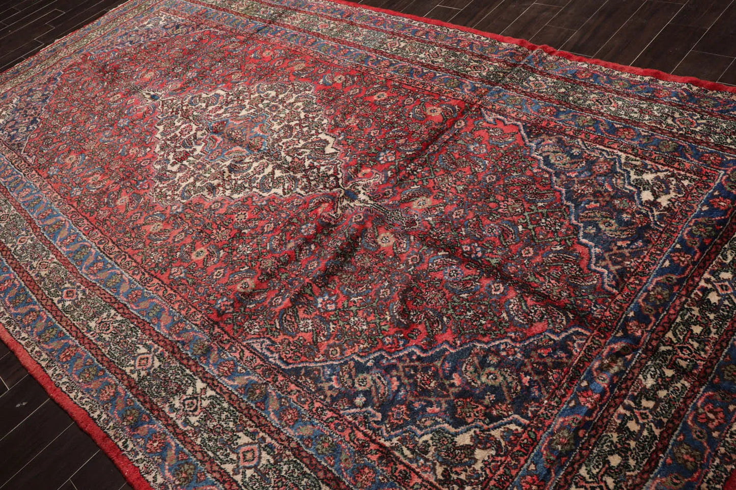 7x13 Coral, Ivory Hand Knotted 100% Wool Tabriz Traditional Oriental Area Rug-3