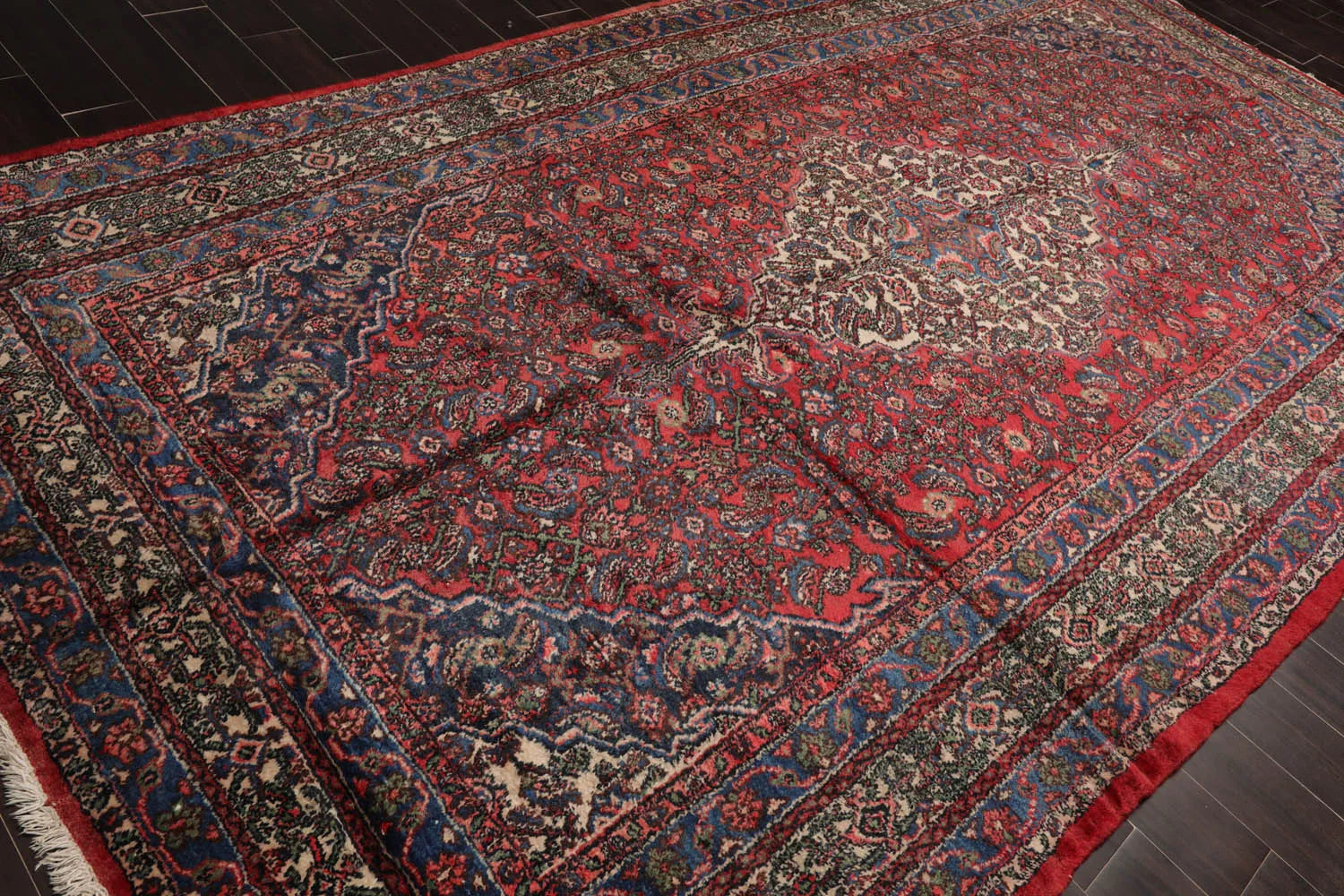 7x13 Coral, Ivory Hand Knotted 100% Wool Tabriz Traditional Oriental Area Rug-4