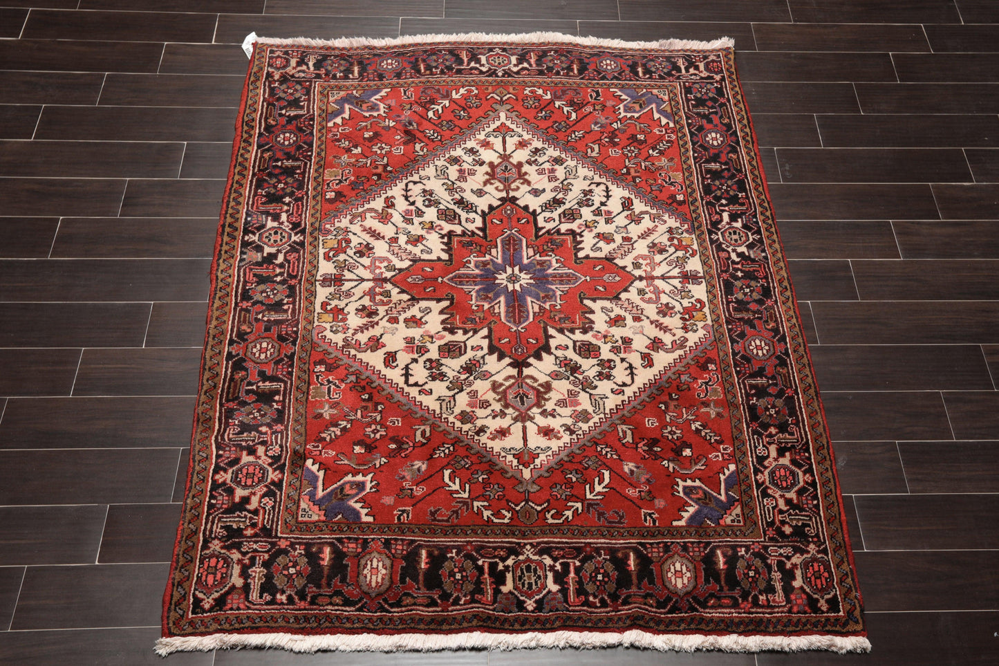 5'3" x 6'4" Hand Knotted Wool Herizz Vegetable dyes Oriental Area Rug Ivory-1