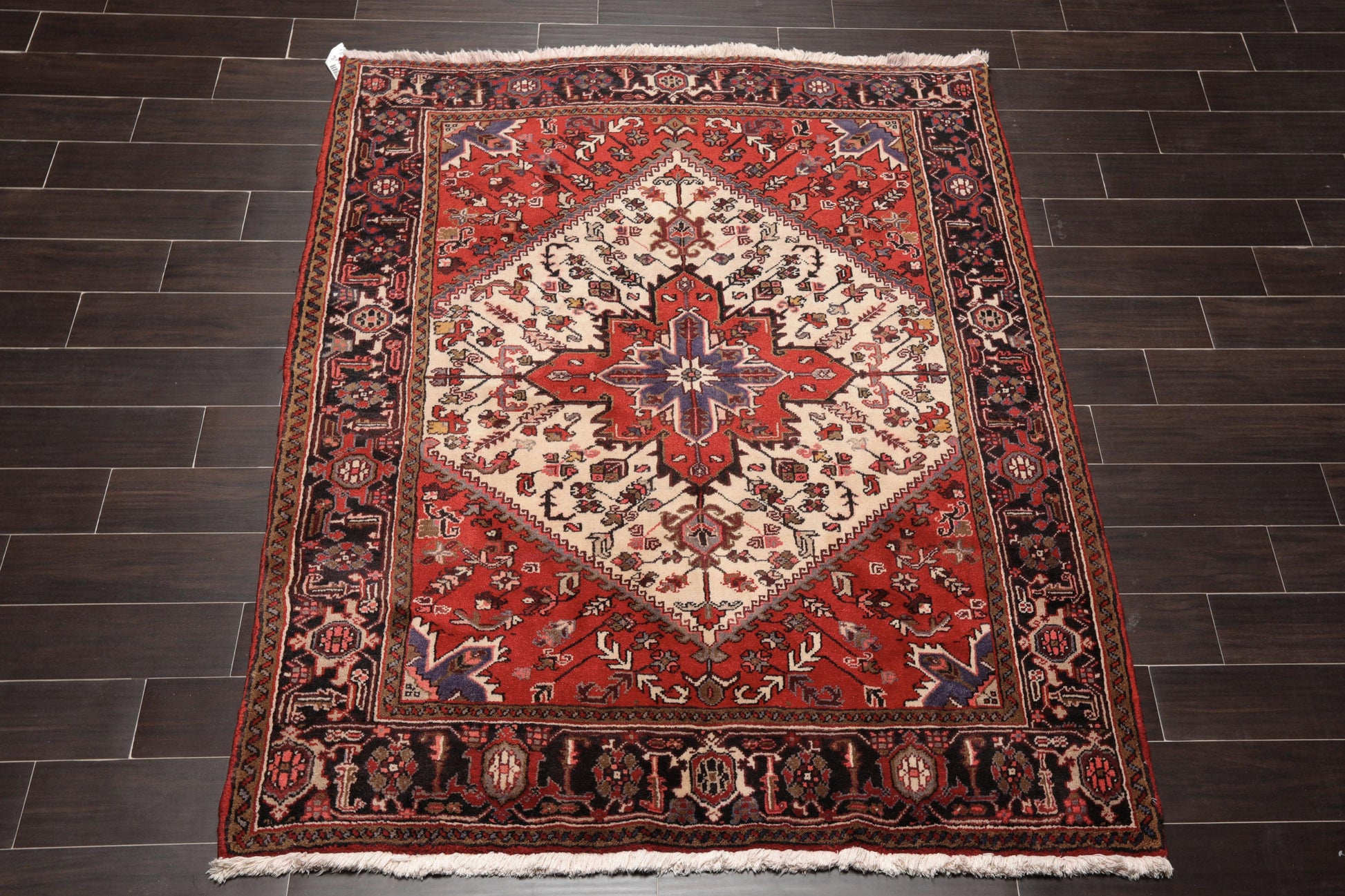 5'3" x 6'4" Hand Knotted Wool Herizz Vegetable dyes Oriental Area Rug Ivory-1