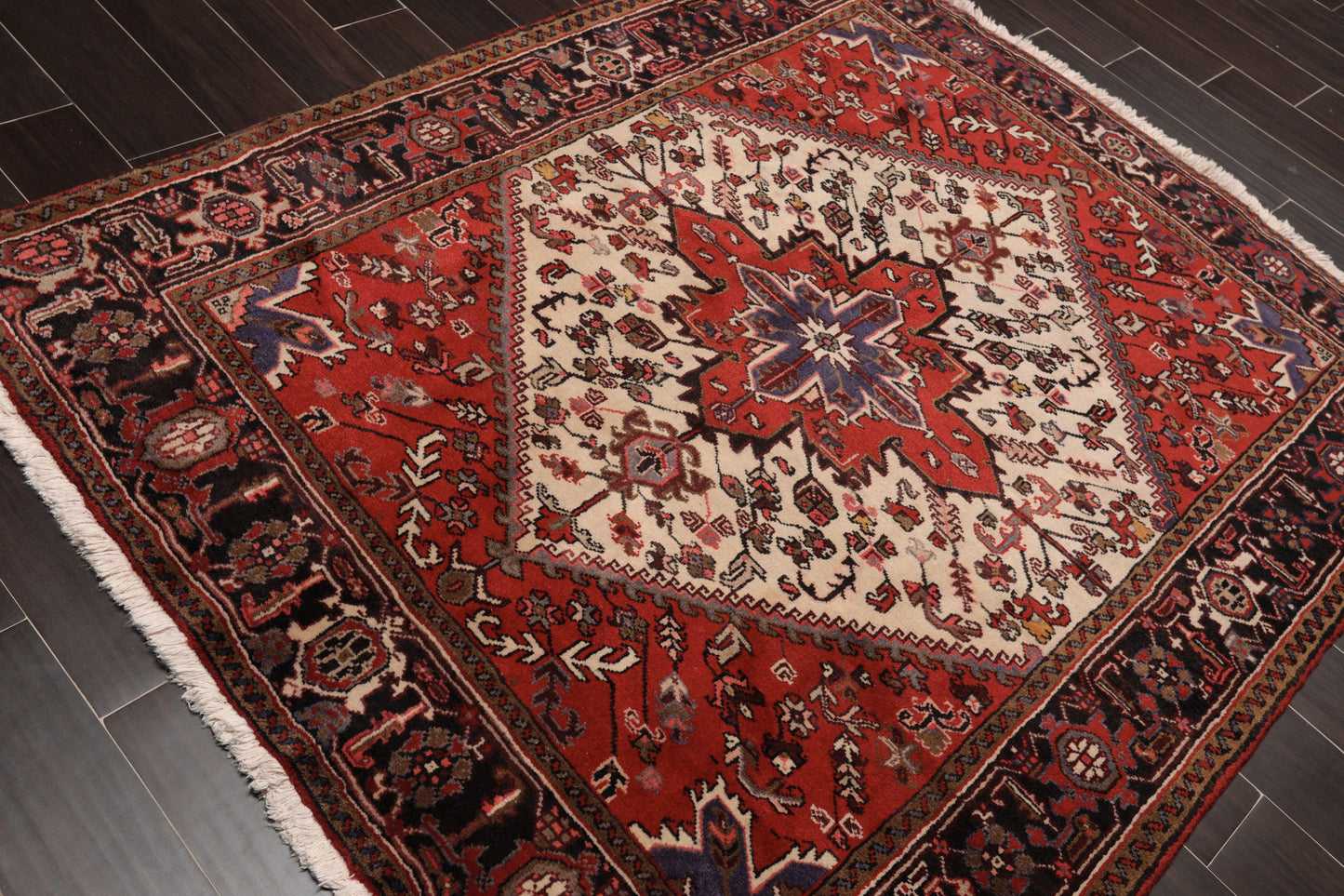 5'3" x 6'4" Hand Knotted Wool Herizz Vegetable dyes Oriental Area Rug Ivory-3