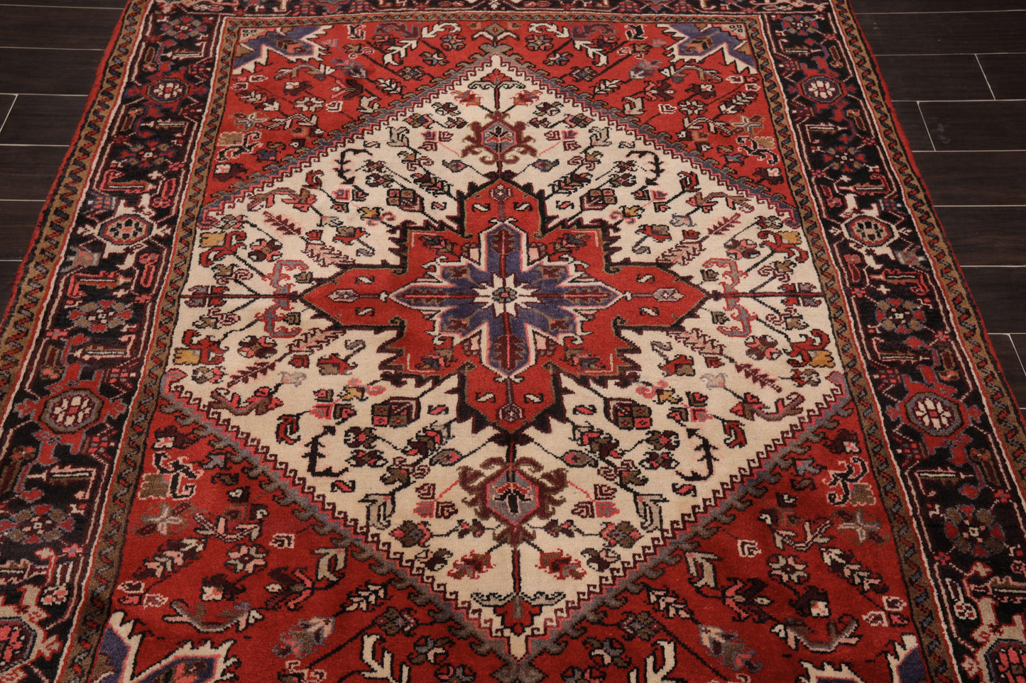 5'3" x 6'4" Hand Knotted Wool Herizz Vegetable dyes Oriental Area Rug Ivory-4