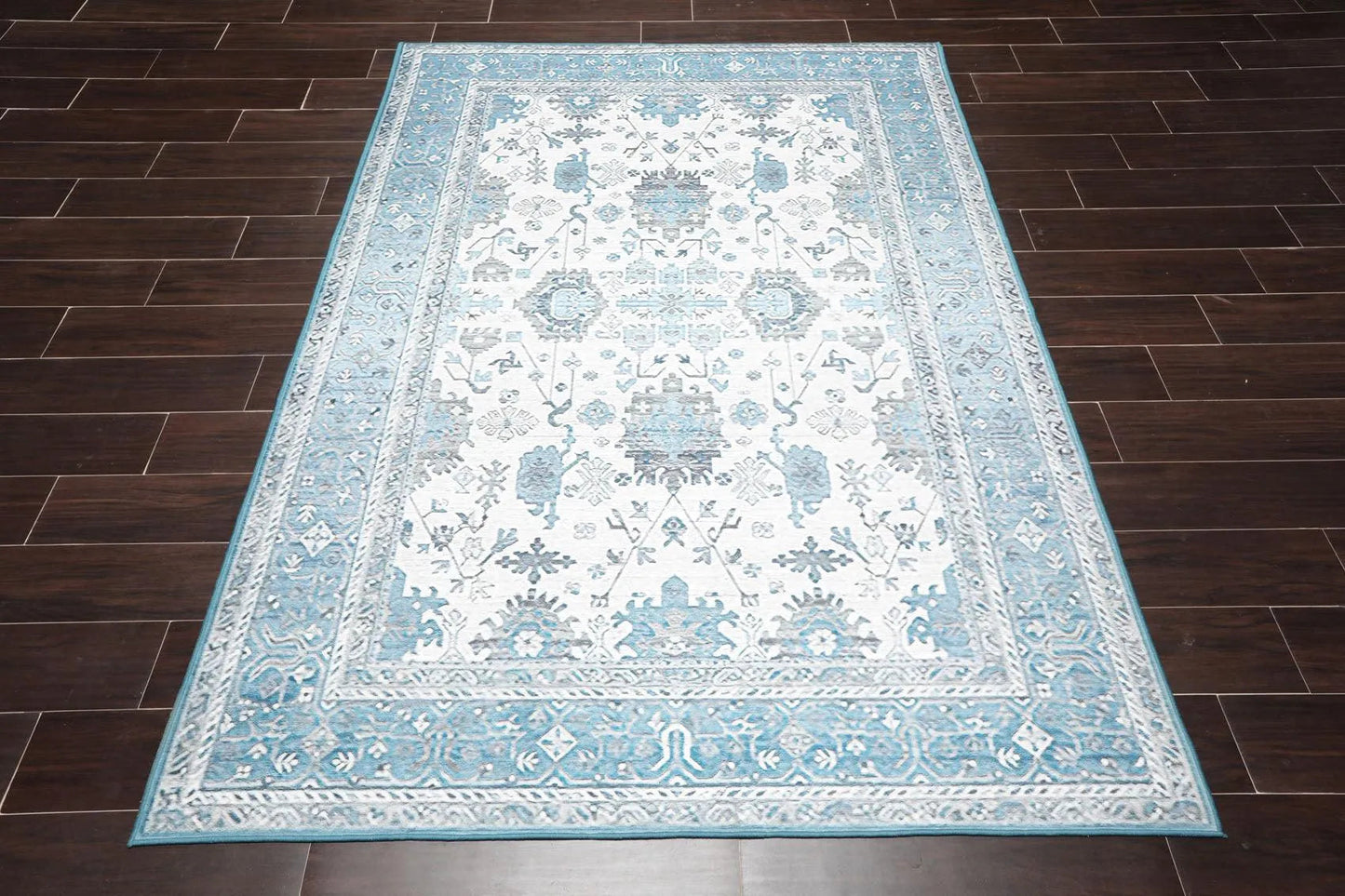 Multi Sizes  Machine Made Micro PrintedTraditional Oriental Area Rug Gray,Teal Color-1
