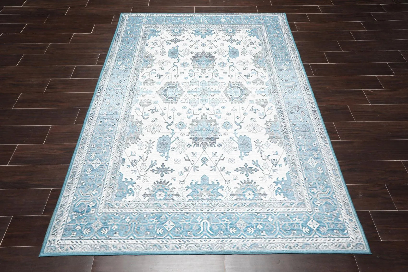Multi Sizes  Machine Made Micro PrintedTraditional Oriental Area Rug Gray,Teal Color-1
