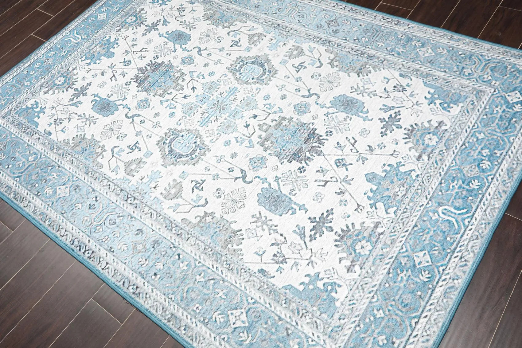 Multi Sizes  Machine Made Micro PrintedTraditional Oriental Area Rug Gray,Teal Color-2
