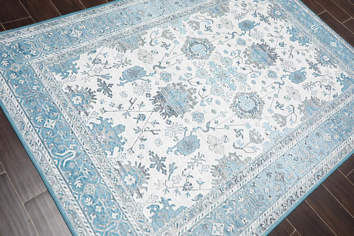Multi Sizes  Machine Made Micro PrintedTraditional Oriental Area Rug Gray,Teal Color-3