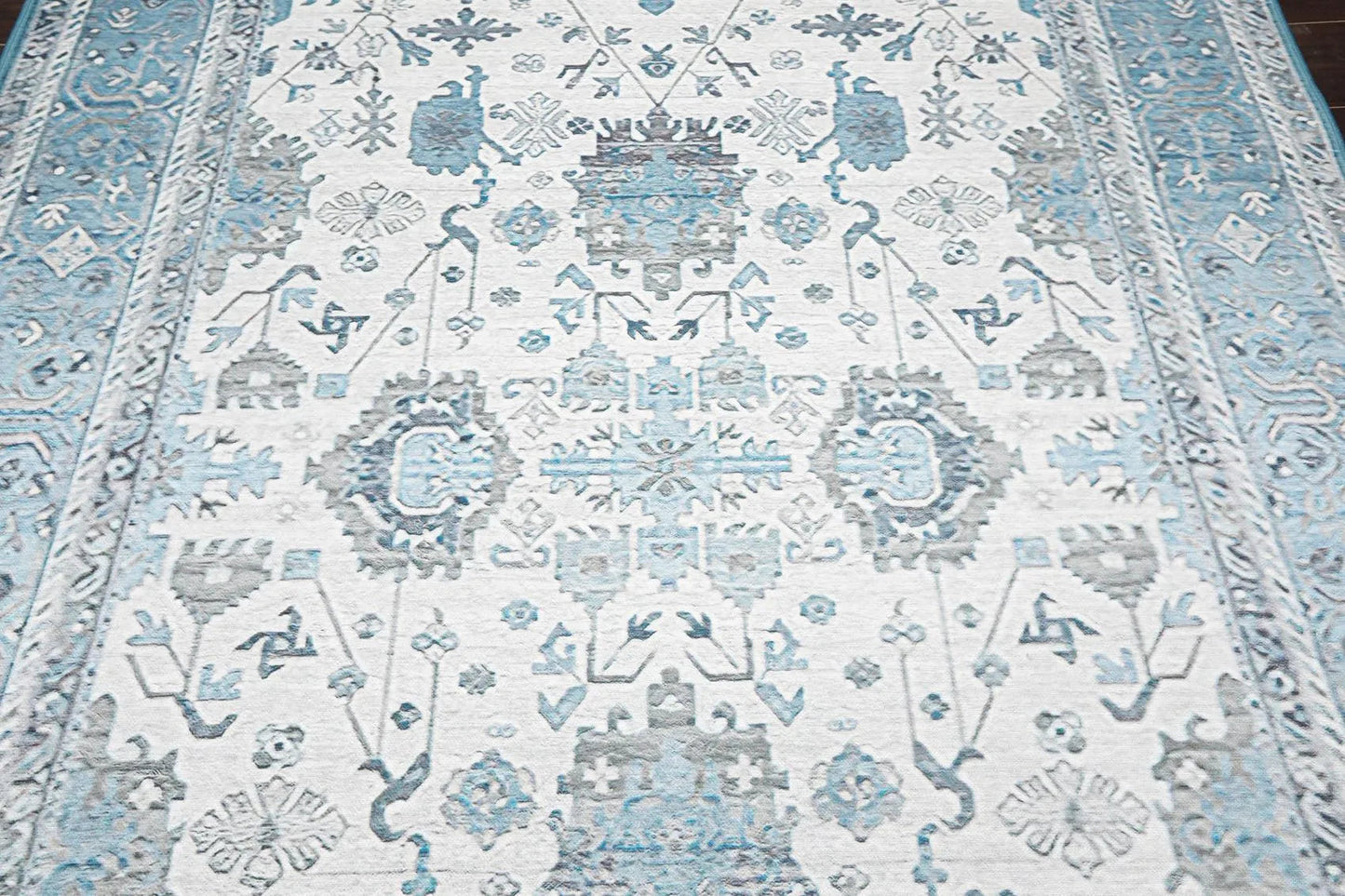 Multi Sizes  Machine Made Micro PrintedTraditional Oriental Area Rug Gray,Teal Color-4