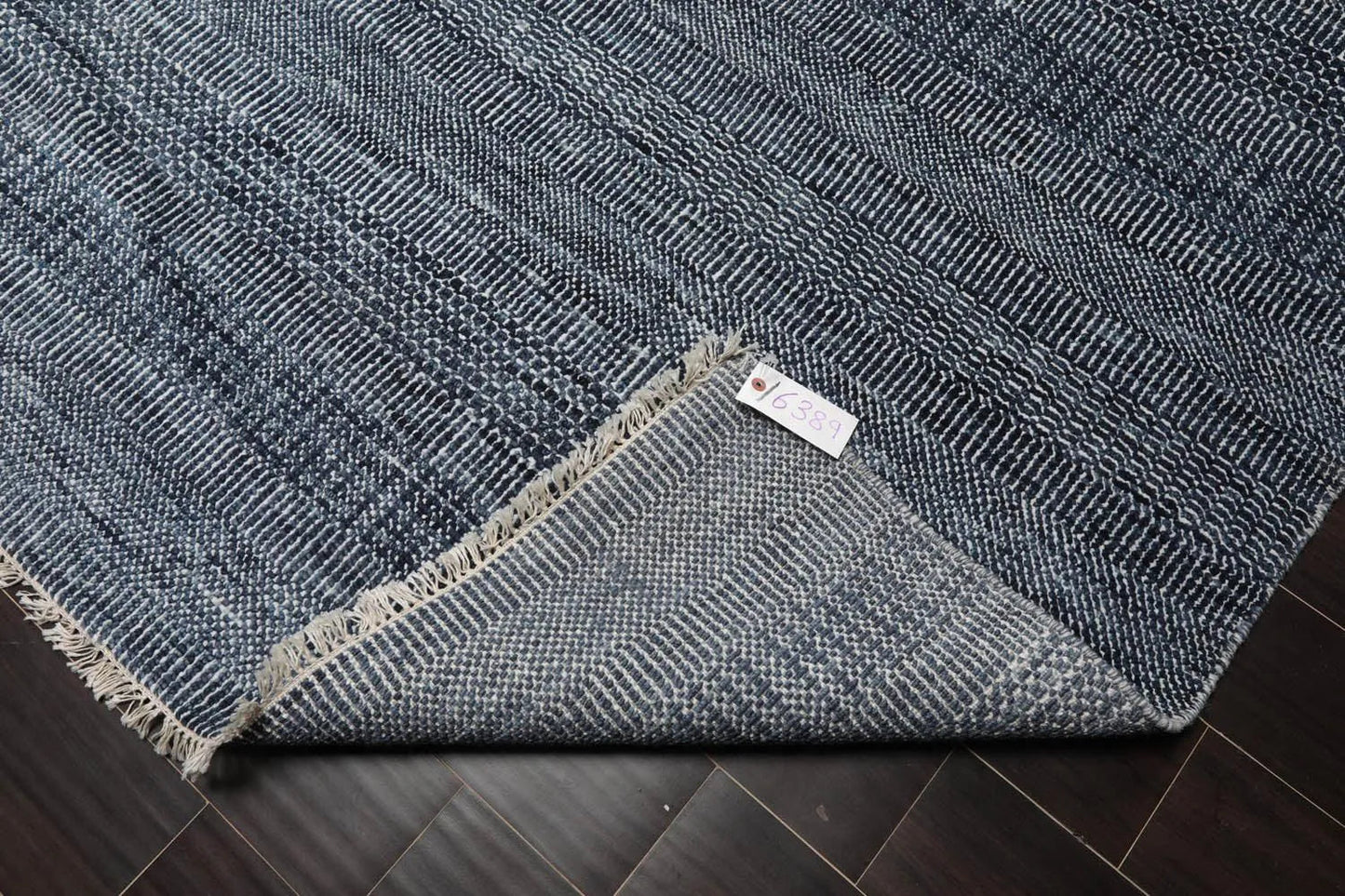 10'x14' Blue Hand Knotted Modern & Contemporary Geometric Tibetan Wool and Bamboo Silk Oriental Area Rug-4