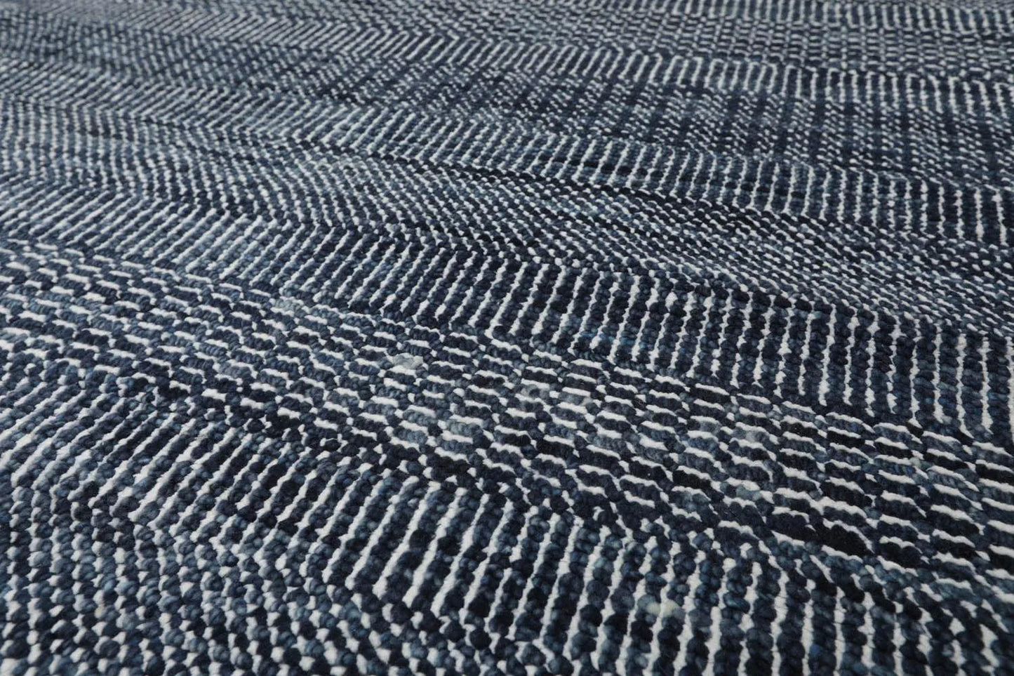 10'x14' Blue Hand Knotted Modern & Contemporary Geometric Tibetan Wool and Bamboo Silk Oriental Area Rug-3