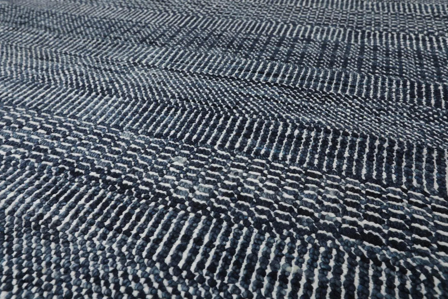 10'x14' Blue Hand Knotted Modern & Contemporary Geometric Tibetan Wool and Bamboo Silk Oriental Area Rug-3
