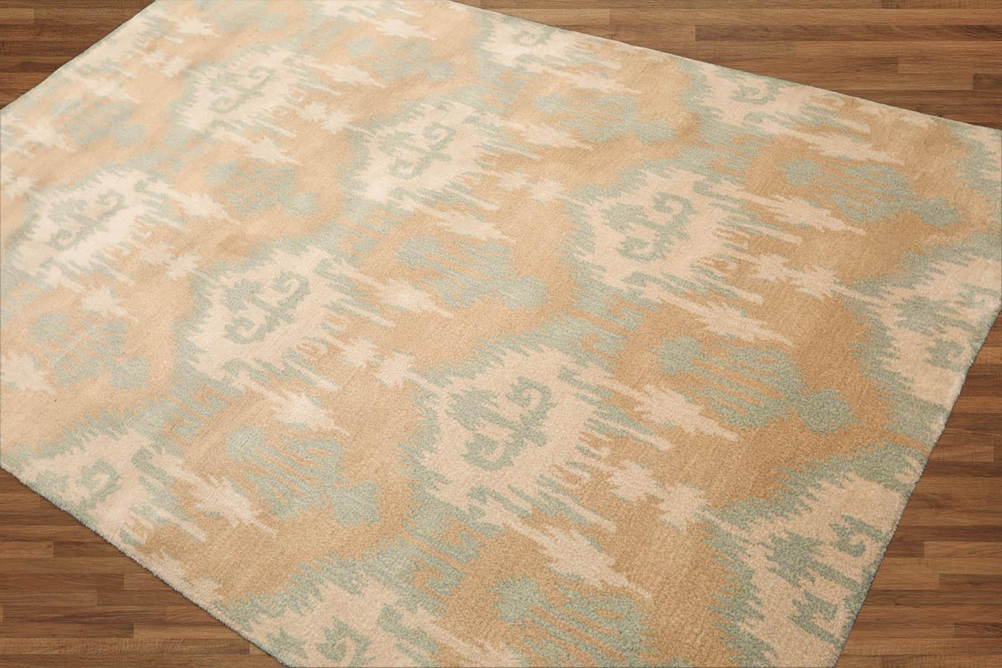 5'1" x 8'7" Handmade 100% Wool Ikat Oriental Area Rug Modern Tan-1