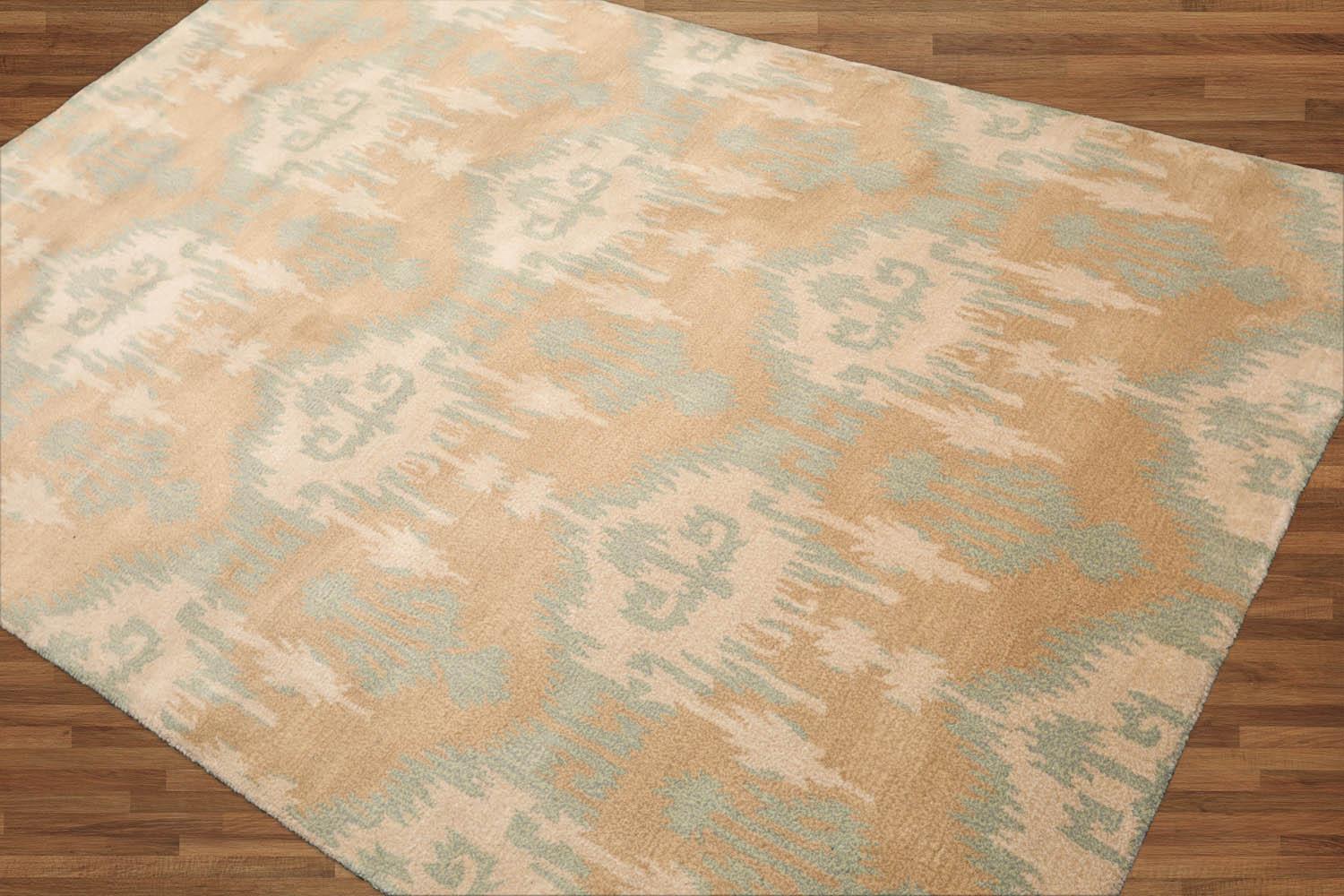 5'1" x 8'7" Handmade 100% Wool Ikat Oriental Area Rug Modern Tan-1