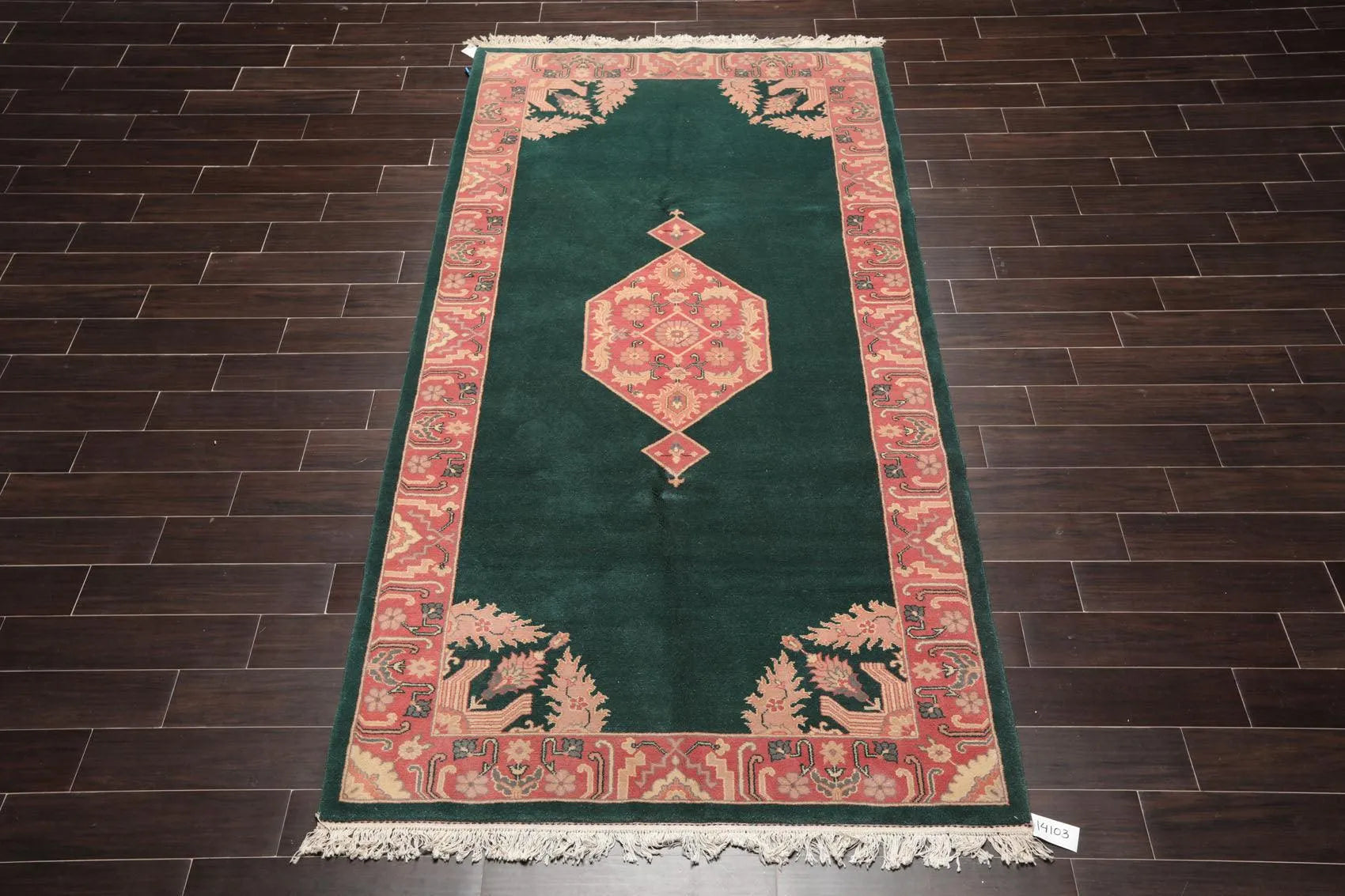 5' x 9'9'' Palace Hand Knotted Wool Rare Romanian Hamadaan Area Rug Emerald-2