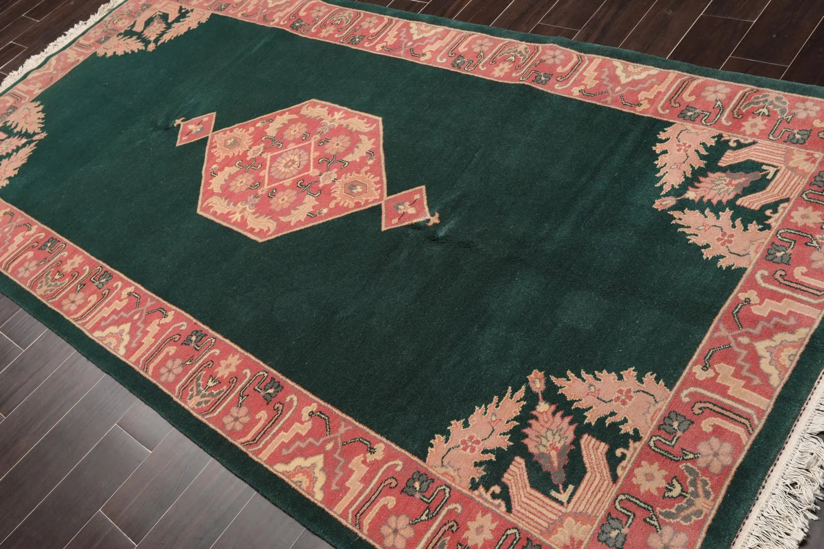 5' x 9'9'' Palace Hand Knotted Wool Rare Romanian Hamadaan Area Rug Emerald-3