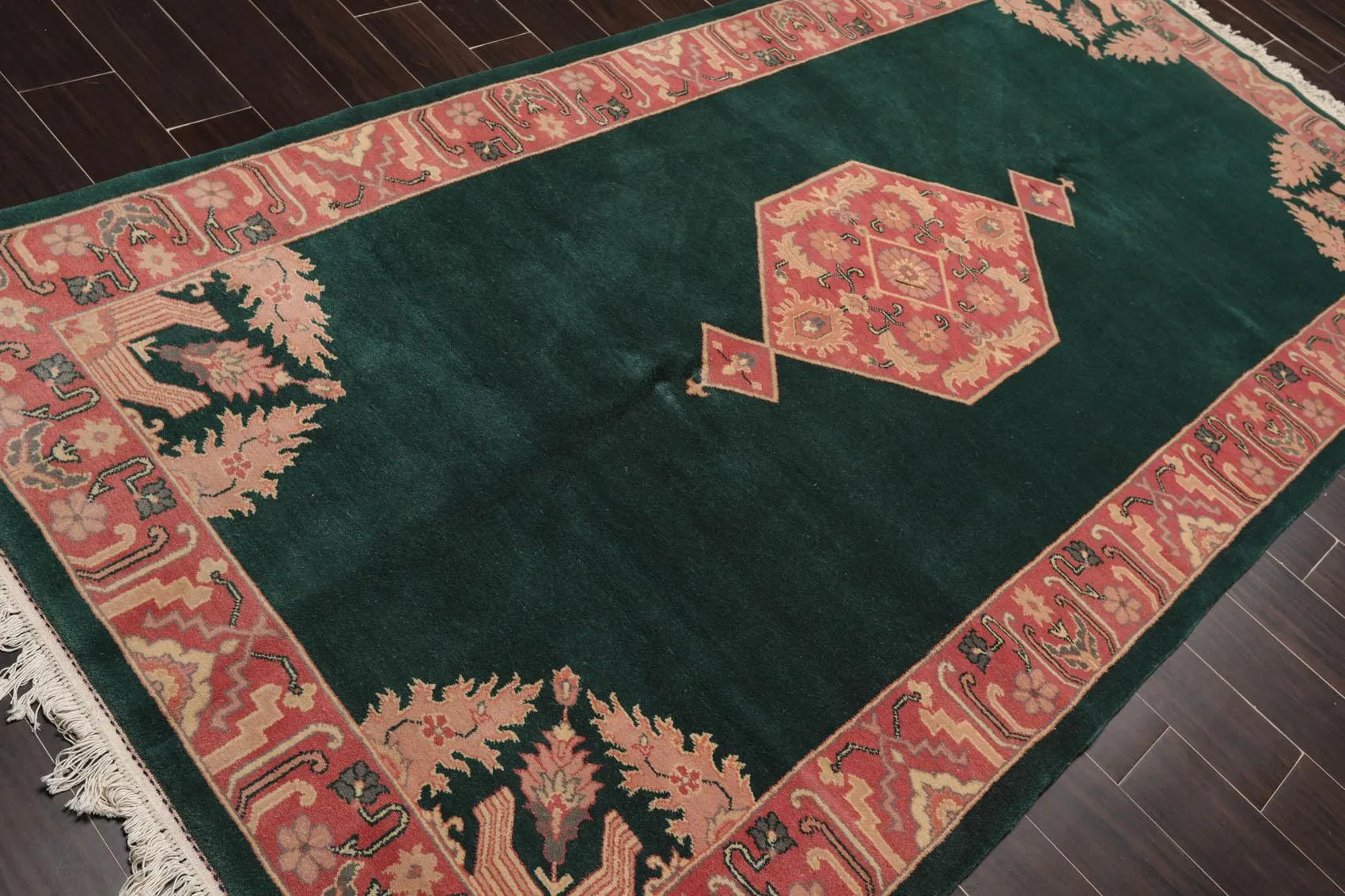 5' x 9'9'' Palace Hand Knotted Wool Rare Romanian Hamadaan Area Rug Emerald-4