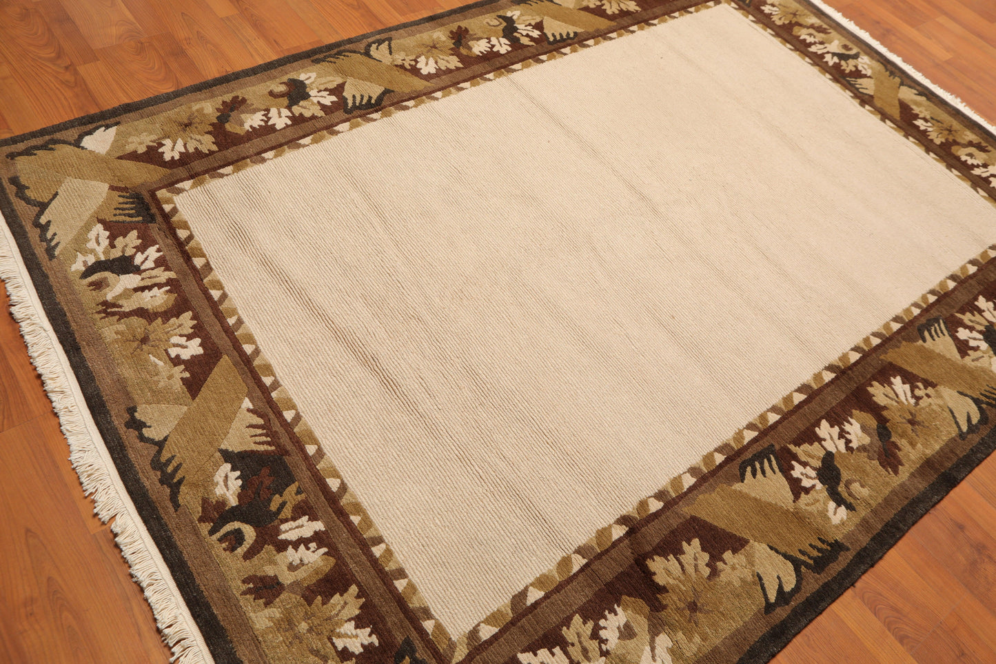 5'9" x 8'1" Hand Knotted Classic Loop/Cut Pile Tibetan Oriental Area Rug Beige-3