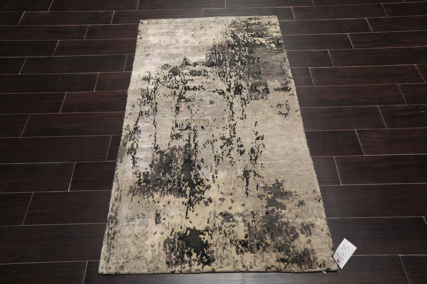 2'11" x 5’2" Hand Knotted Wool & Silk Designer Abstract Tibetan Area rug Gray-1